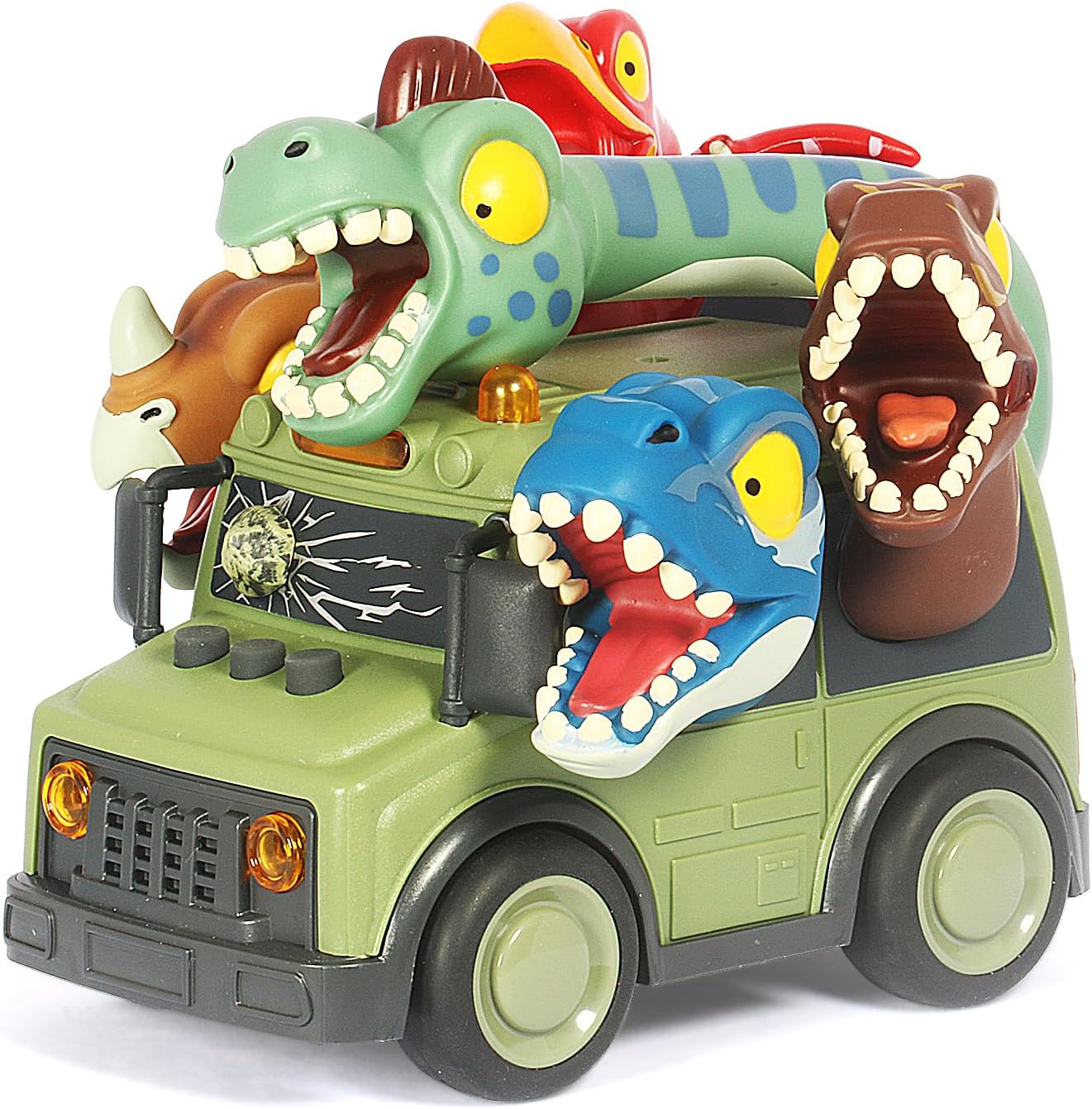 DINOBROS School Bus Toy with Light and Sound, Dinosaurs Friction Powered Car Bus Toys for Kids Crazy Dino