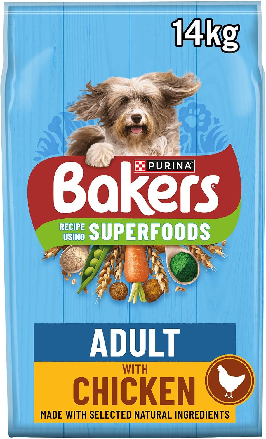 BAKERS Adult Dry Dog Food - Chicken & Veg with Spirulina & Spinach 14KG