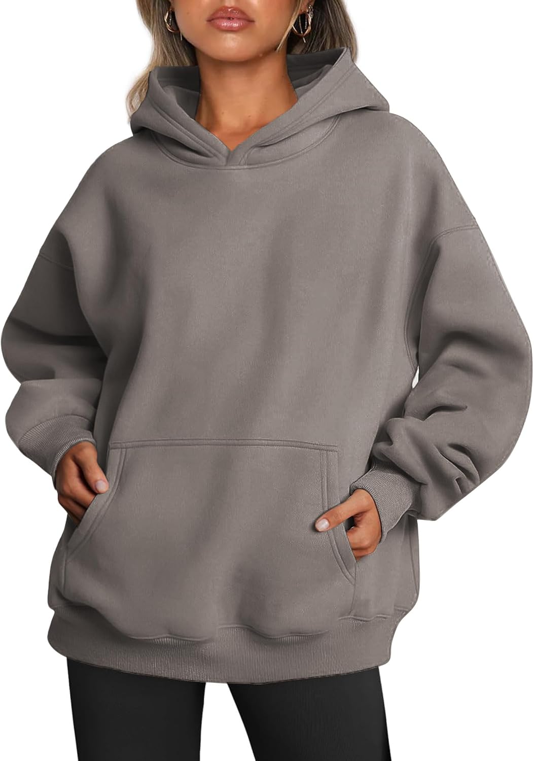 Famulily Ladies Oversized Hoodies Pullover Long Sleeve Sweatshirt Autumn Winter Thermal Fleece Tops with Pockets S-XL