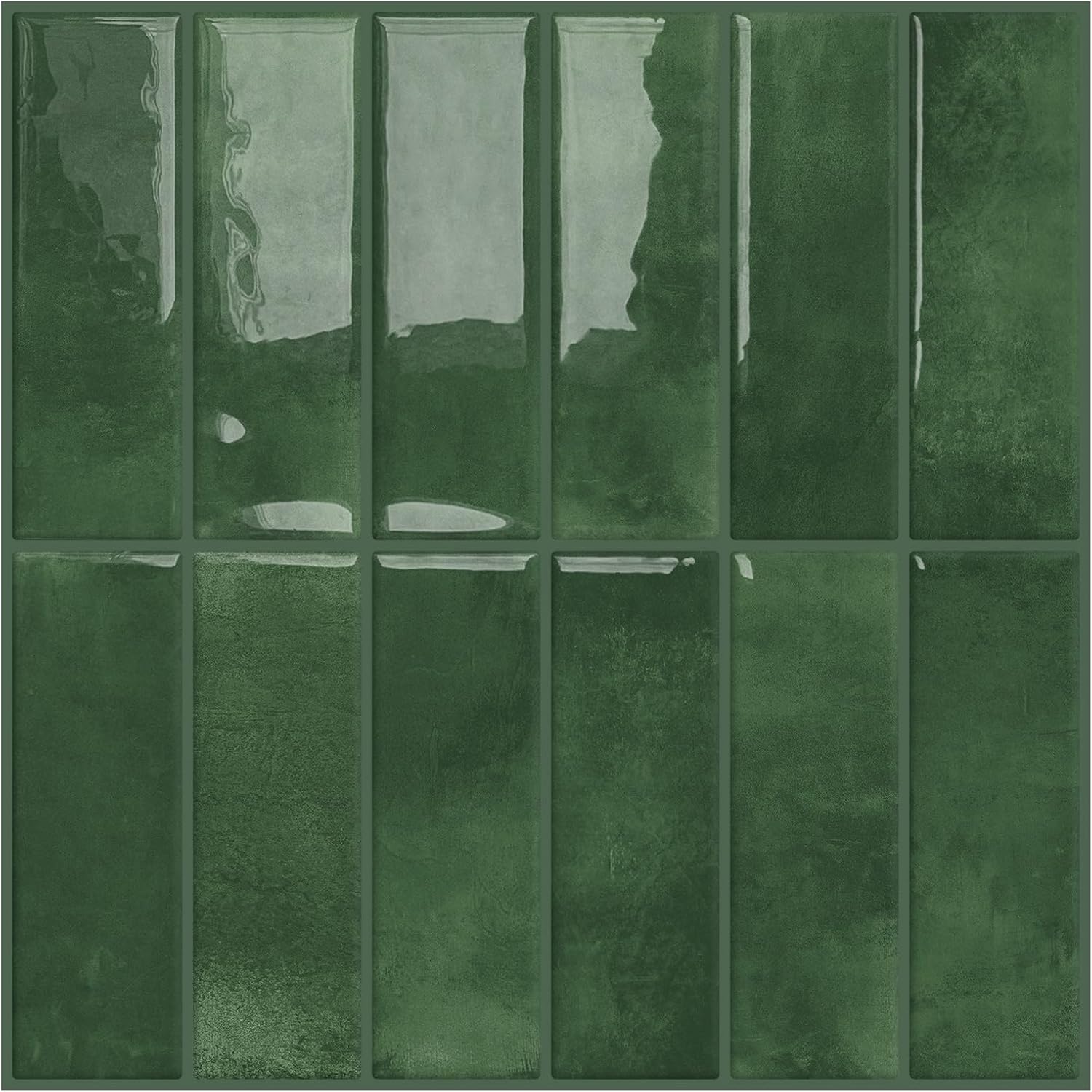 DEWOO Green Peel and Stick on Self Adhesive Wall Tiles for Kitchen Bathroom,Rectangle Subway 10-Sheet, (30.5X 30.5cm)