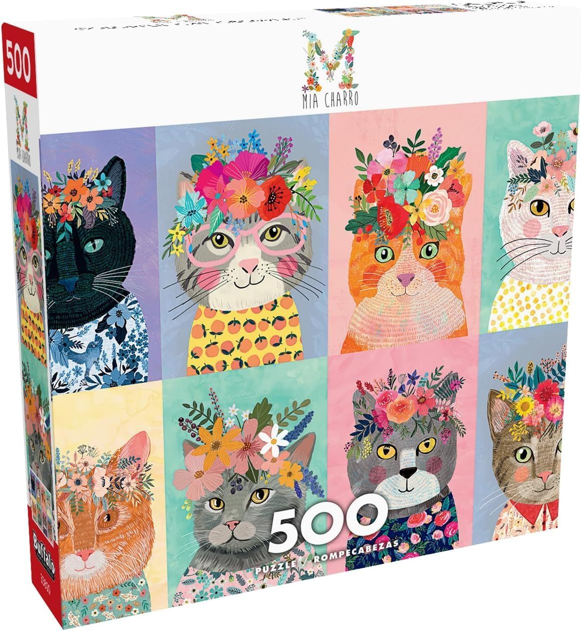 Buffalo Games - Mia Charro - Colorful Cat Crowns - 500 Piece Jigsaw Puzzle