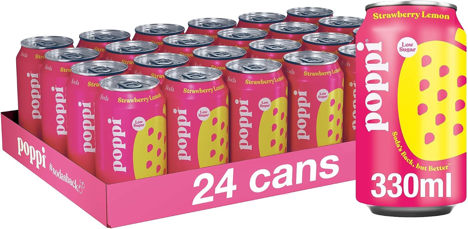 poppi Strawberry & Lemon Sparkling Soda | 330ml Can| 24 Pack