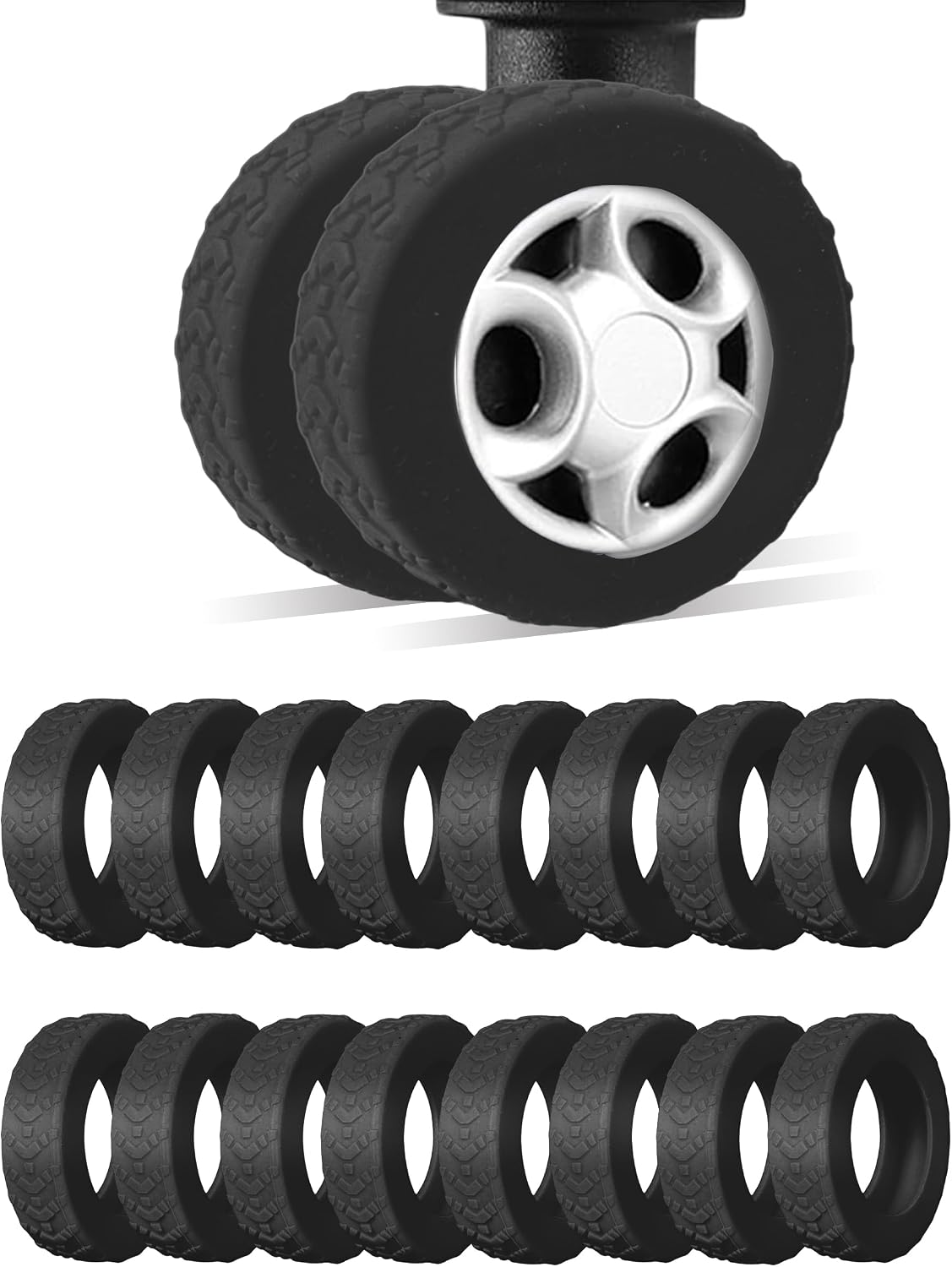 16-Pack Luggage Wheel Covers, Luggage Wheel Protector Covers for 2-2.4 inchs Wheels Suitcases，Anti-Scratch & Noise Reduction Design, Silicone MaterialDurable Travel Case Accessories (16, black)