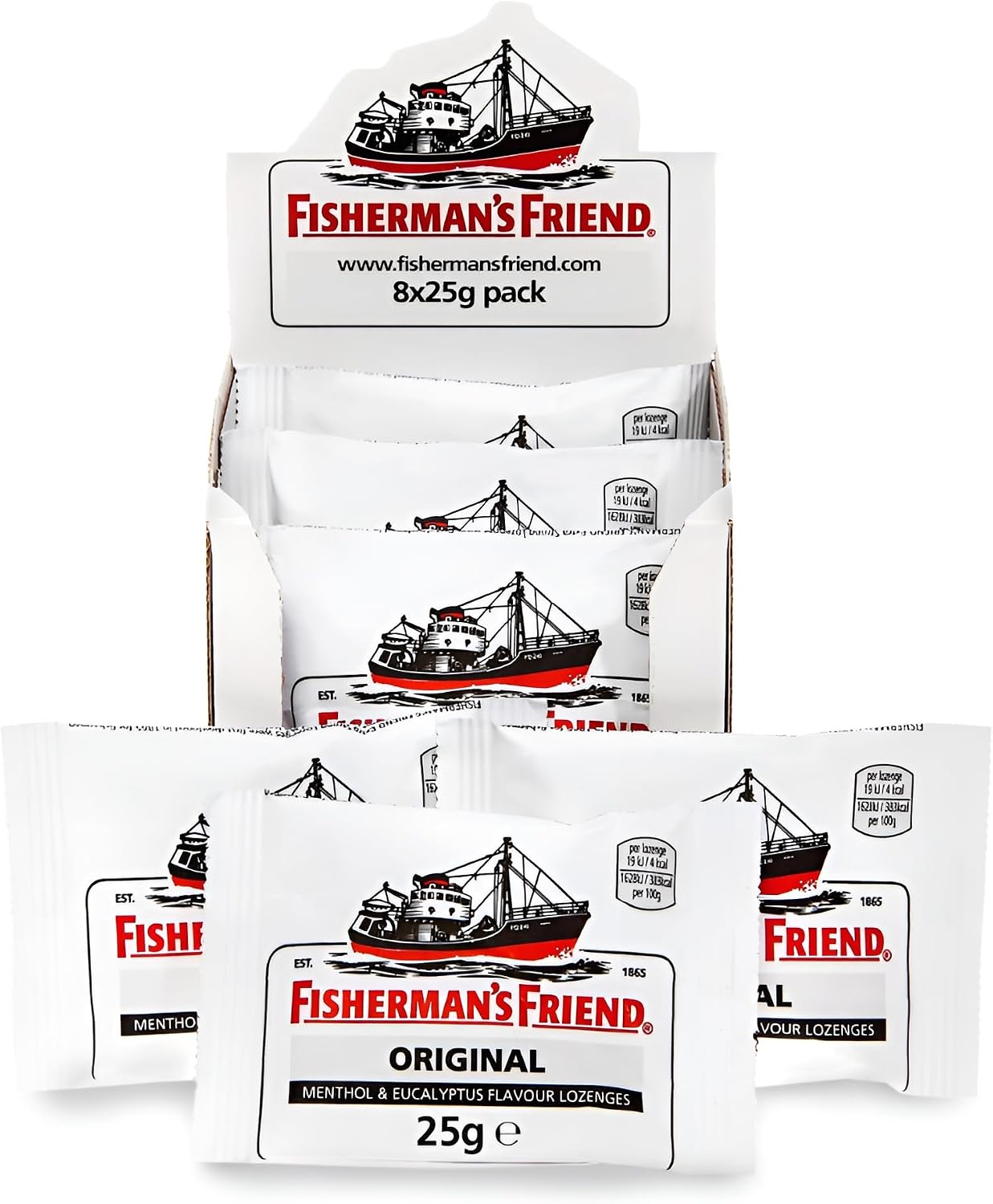 Fisherman's Friend Original Extra Strong Menthol & Eucalyptus Lozenges, Pack of 8 (25 g)