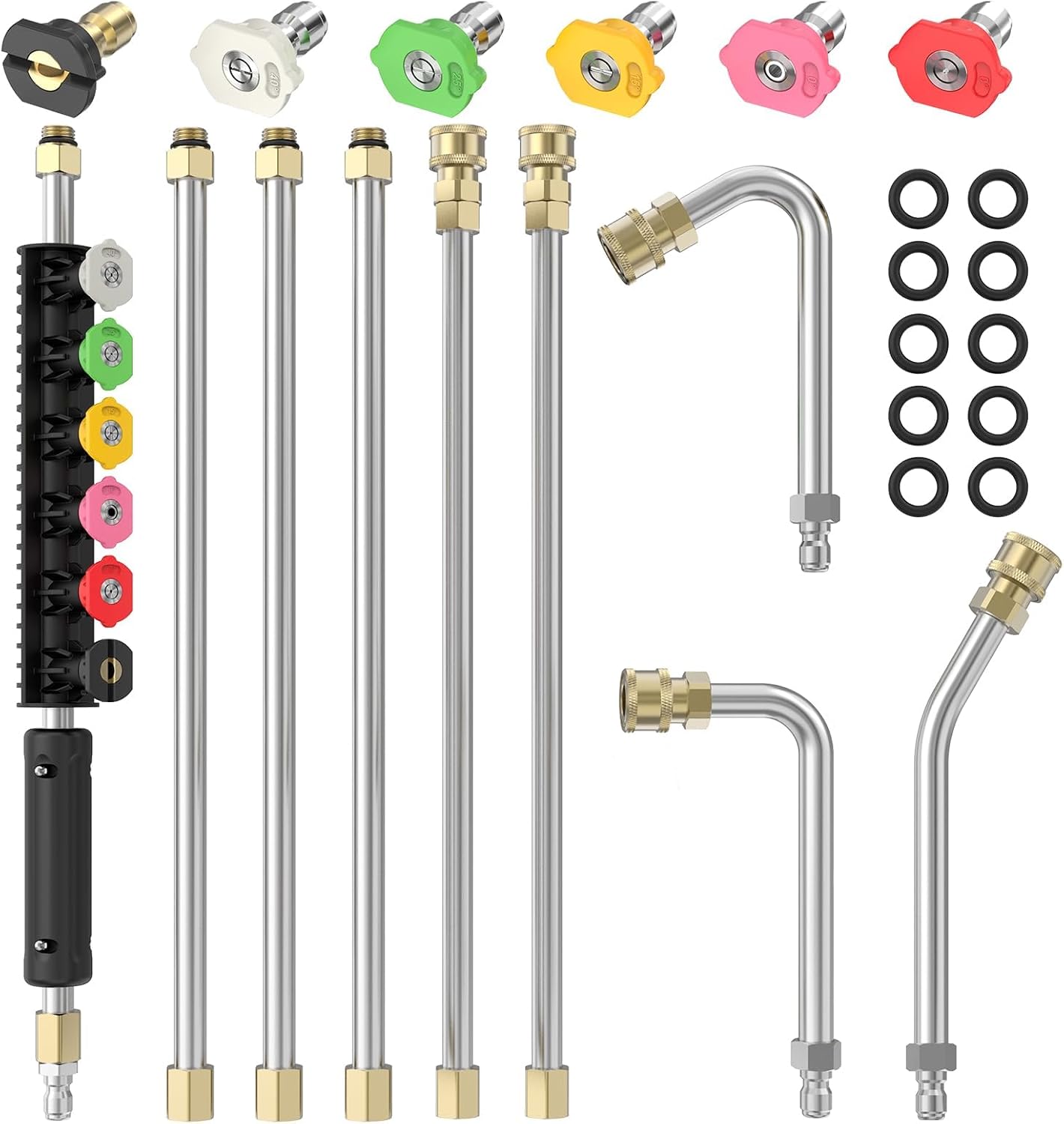 Sealegend 8FT Pressure Washer Extension Wand for Gutter Cleaning, Upgrade Power Washer Accessories with 6 Spray Nozzle Tips, 3 Gutter Cleaner Attachments Curved Rod, 1/4" Quick Connect, 4000 PSI