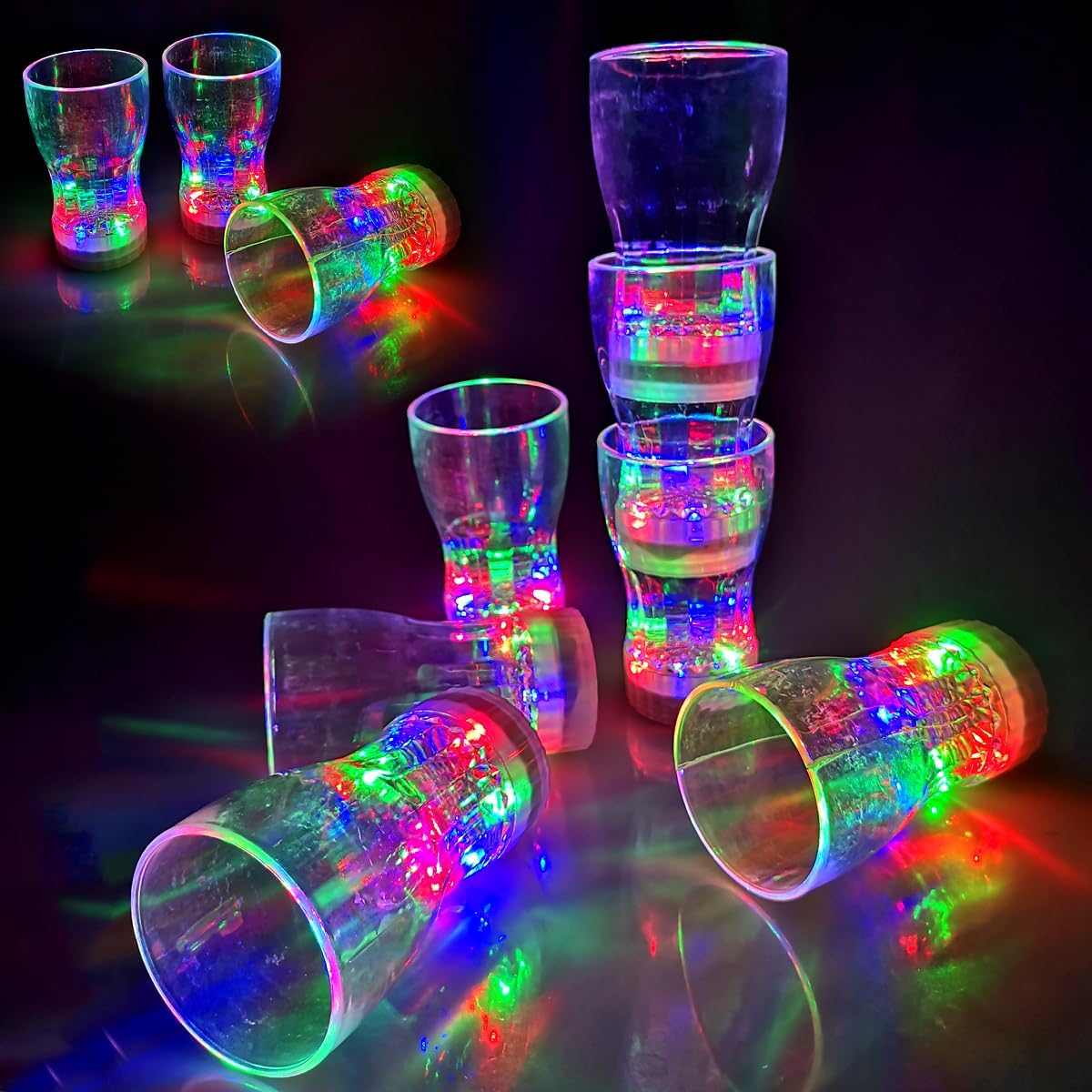 OceanWings 12 Pack Large Light Up Cup, LED Glow in The Dark Party Favor Supplies for Kids New Years Eve Party Supplies, Replaceable Battery