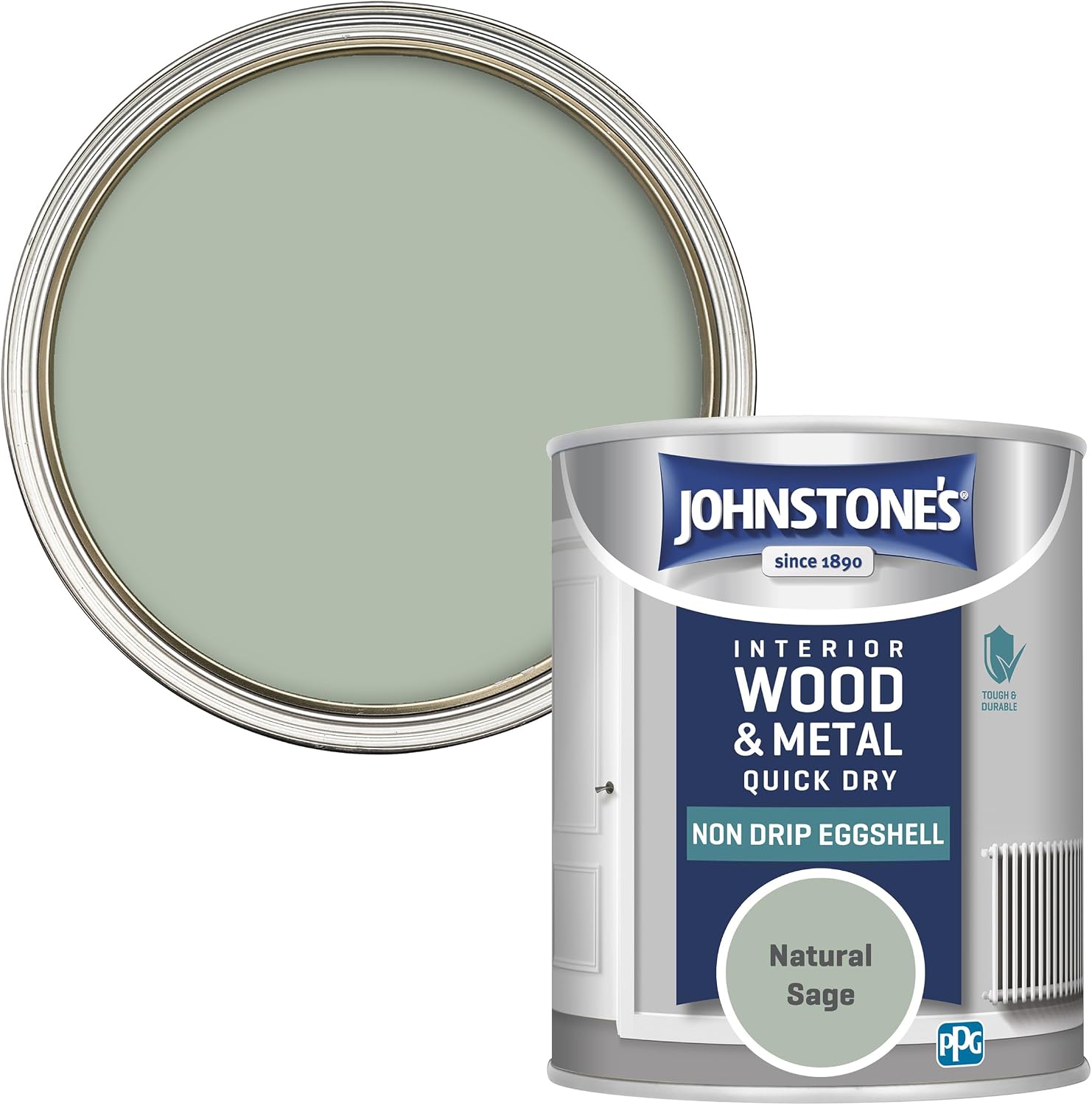 Johnstone's - Interior Wood and Metal Paint - Eggshell Finish - Natural Sage - 750 ml - Quick Drying - Non Drip Water Based Formula