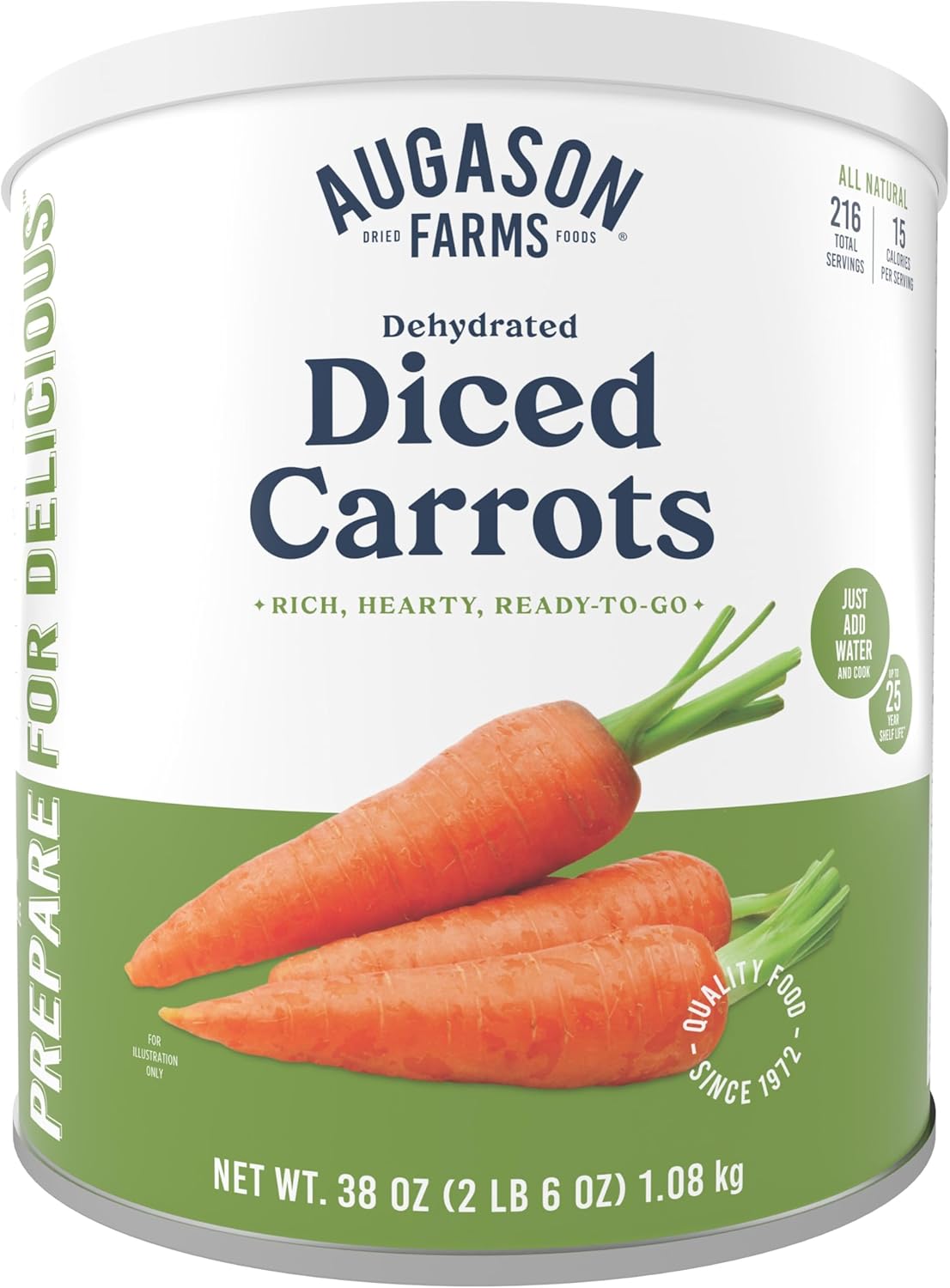 Augason Farms Dehydrated Diced Carrots Emergency Food Supply, 216 Servings, 25 Year Shelf Life, Great for Cooking, Baking, and Snacks - Dehydrated Meals, Survival Food Camping Essentials Can