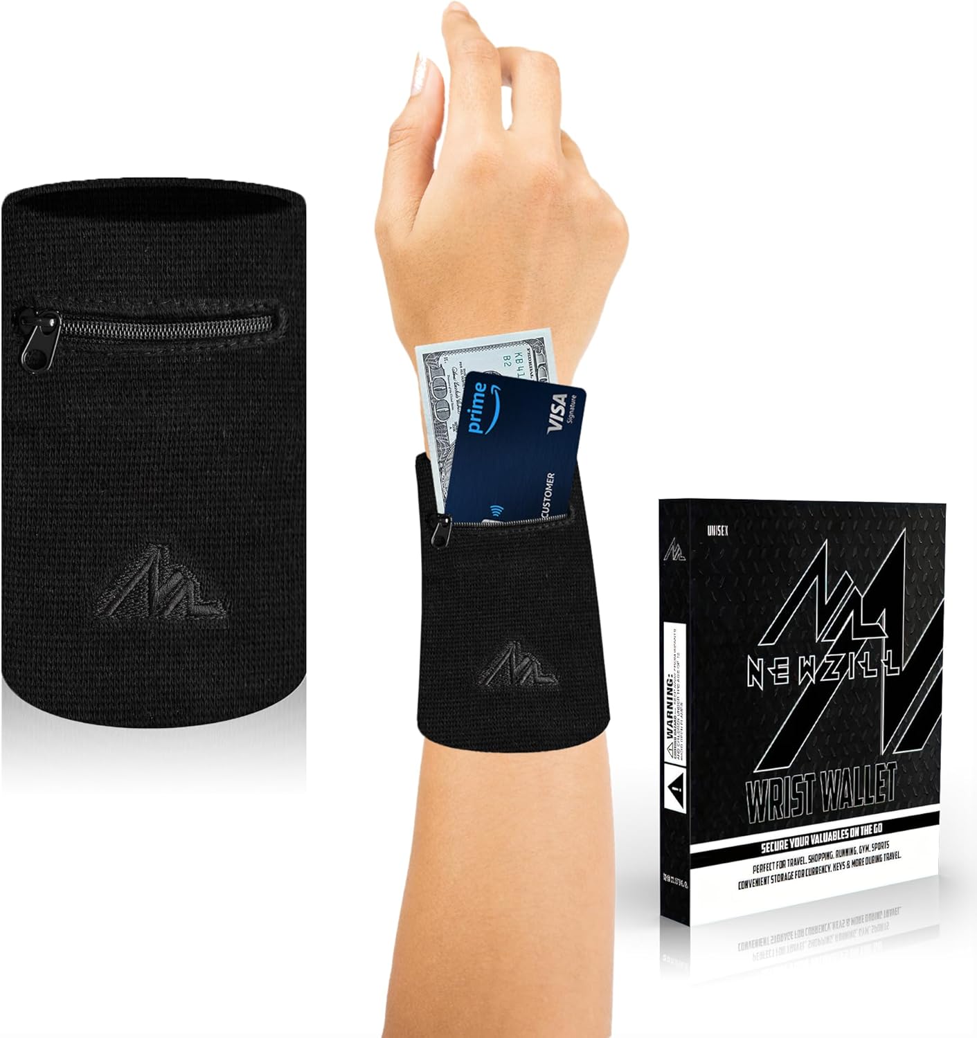 NEWZILL Wrist Wallet Wristband with Zipper - Cotton Sweatbands for Men & Women, Ideal for Sport, Running, Walking, Basketball, Football, Tennis, Hiking, Workout, and More