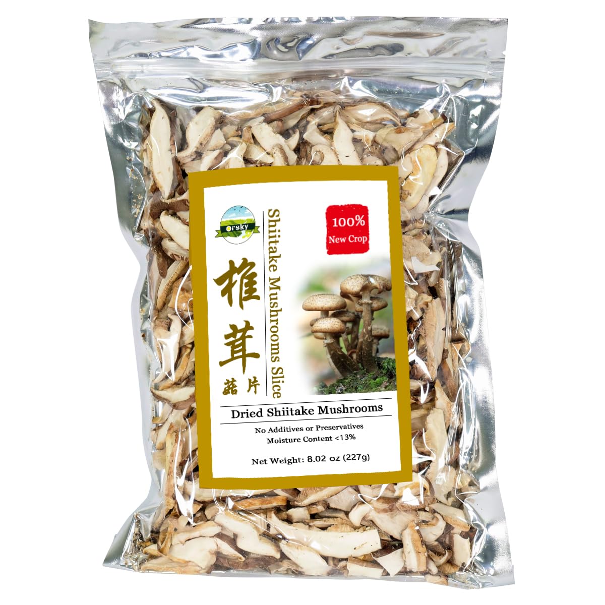 Orsky Dried Shiitake Mushrooms Sliced, Dried Mushrooms for Cooking, Quick Rehydration, Smooth Taste, Fresh and Tender, Vacuum Sealed, No Fumigation Sulfur, 8 Oz