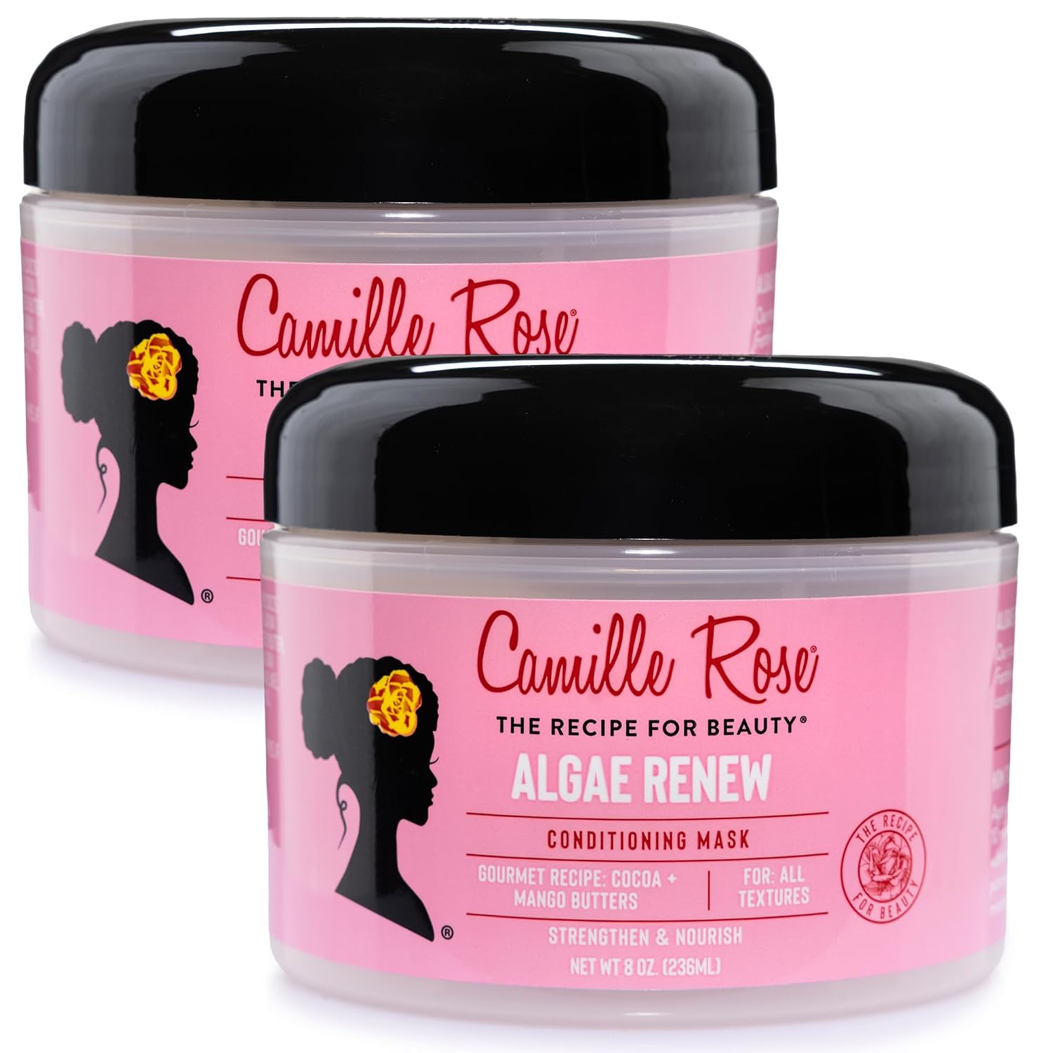 Camille Rose Conditioning Mask, Algae Renew 2-Pack – Deep Conditioner for Dry, Damaged Hair, Strengthening & Revitalizing Moisture, Frizz Control, 8 Oz Ea