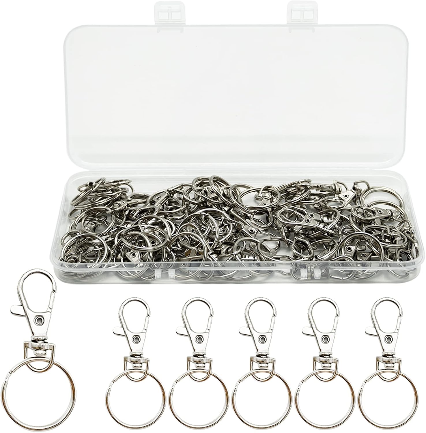 100Pcs Swivel Lobster Clasps & Key Ring Hoops with Plastic Box,50Pcs Metal Key Ring Clips and 50Pcs Keyring Rings Key Chain Hooks with Split Rings for Jewellery Making Hanging Crafts