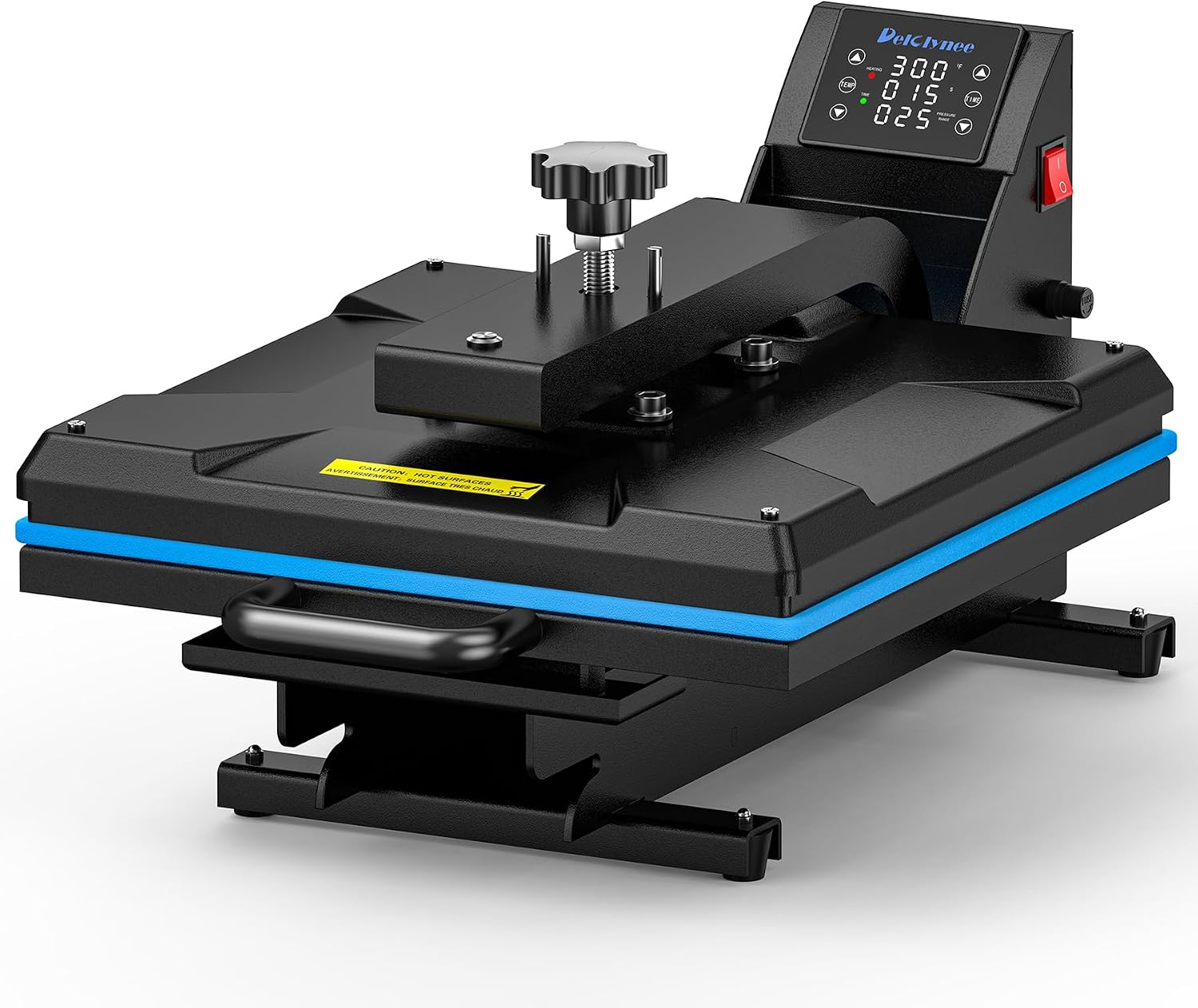 Delclynee Auto 15"x15" Heat Press Machine with Automatic Press and Release, Slide Out Lower Platen, Adjustable Pressure with Pressure Readout, Digital Industrial Clamshell Sublimation Printer (Black)