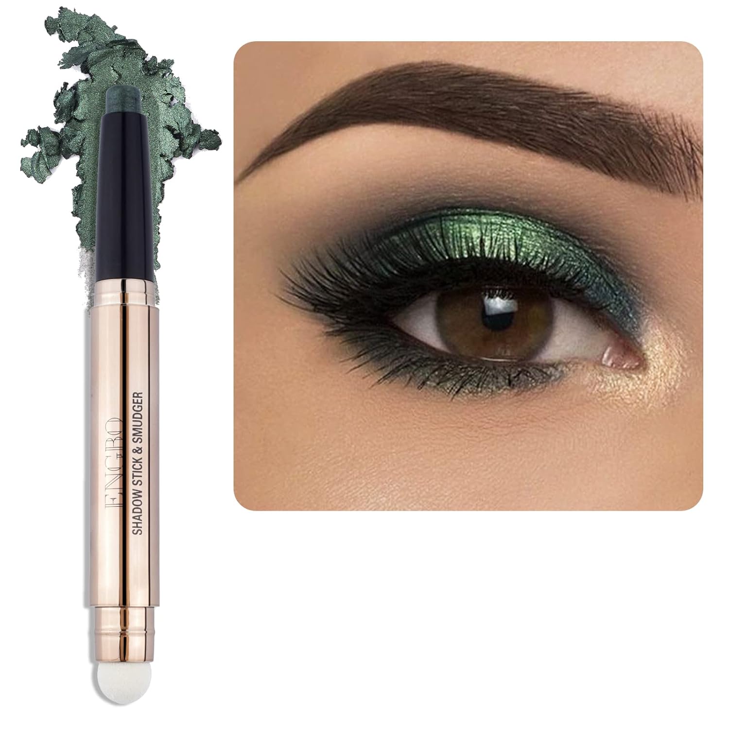 Shimmer Cream Eyeshadow Stick, Eye Brightener Stick Glitter Eyeshadow Crayon Pencil with Built-in Smudger, Long Lasting Waterproof Highlighter Eye Shadow Makeup (Light Green Shimmer)