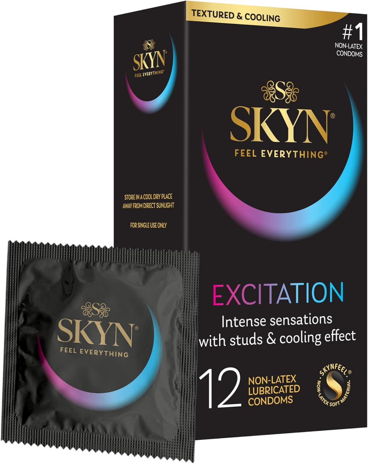 SKYN Excitation Condoms - 12 Count - Ultra-Thin, Lubricated Latex-Free Condoms for a Natural, Smooth Fit