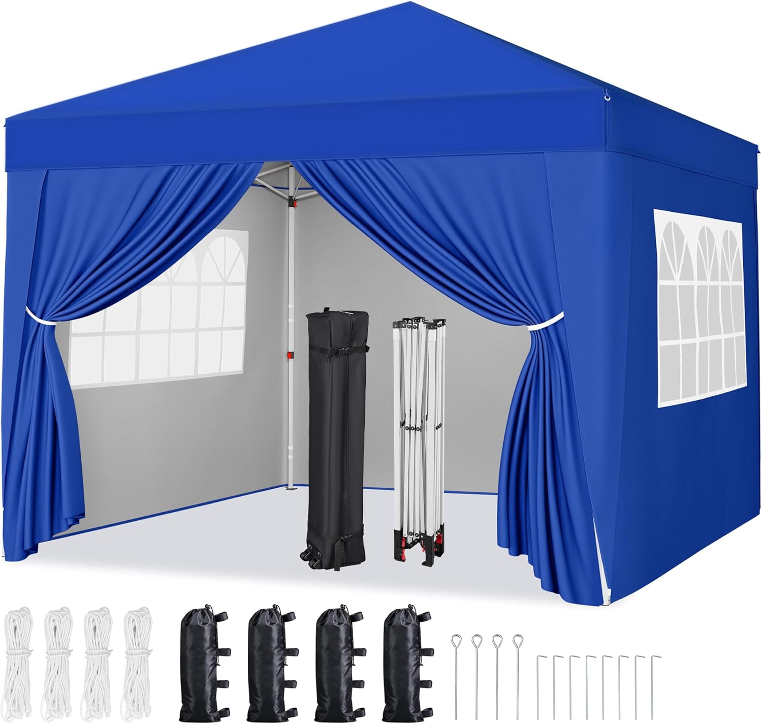 Yaheetech Pop-Up Gazebo 3x3m with 4 Removable Side Panels, Silver-costed Oxford Marquee Canopy with Wheeled Bag & Sandbags, Metal Frame Shelter Tent for Outdoor Garden Party Camping, Blue