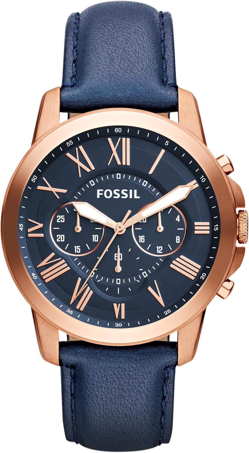 FOSSIL Grant Watch for Men, Quartz Chronograph Movement with Leather and Stainless Steel Strap