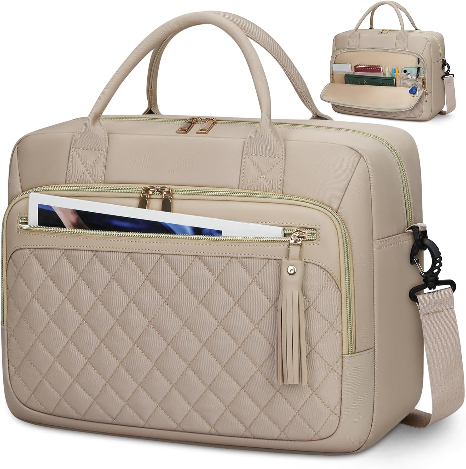 RAINSMORE 17 Inch Laptop Bags for Women Large Laptop Case Messenger Bag Work Bags for Women 17.3 Inch Teacher Bag Computer Bag Laptop Briefcase for Business Office Travel College Khaki