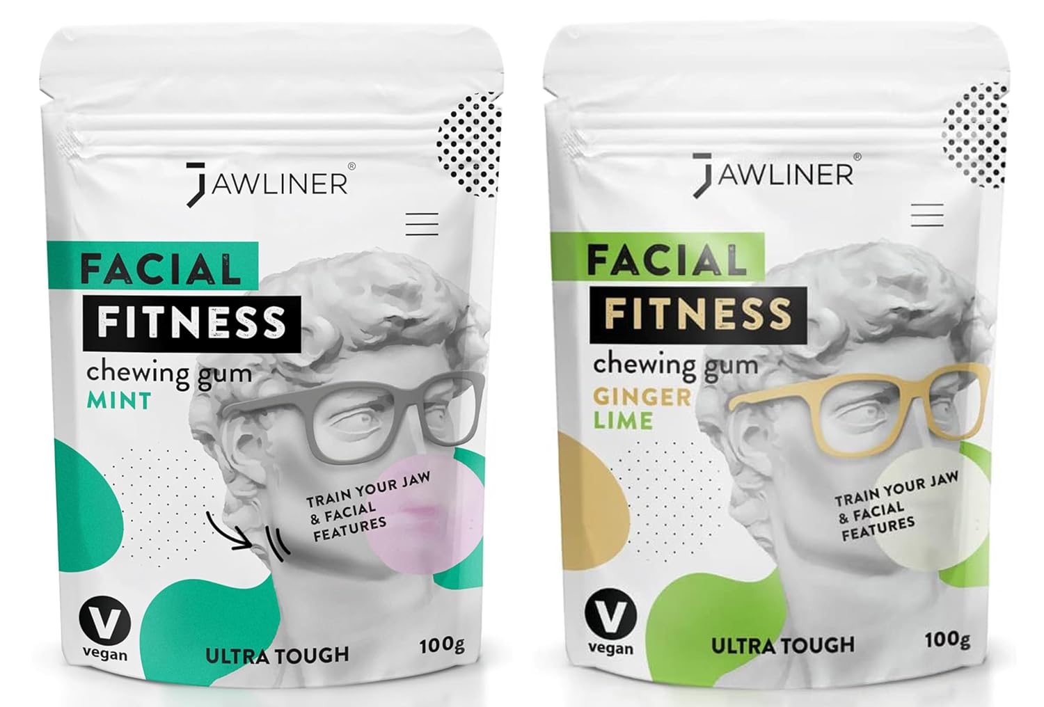 Jawliner Fitness Chewing Gum 15X Harder Jawline Gum Sugar Free Mint and Ginger Lime Jaw Gum Includes 12 Weeks Coaching - Jawline Exerciser for Mewing & Shaping the Jaw (4 Months Pack of 2 Flavor)