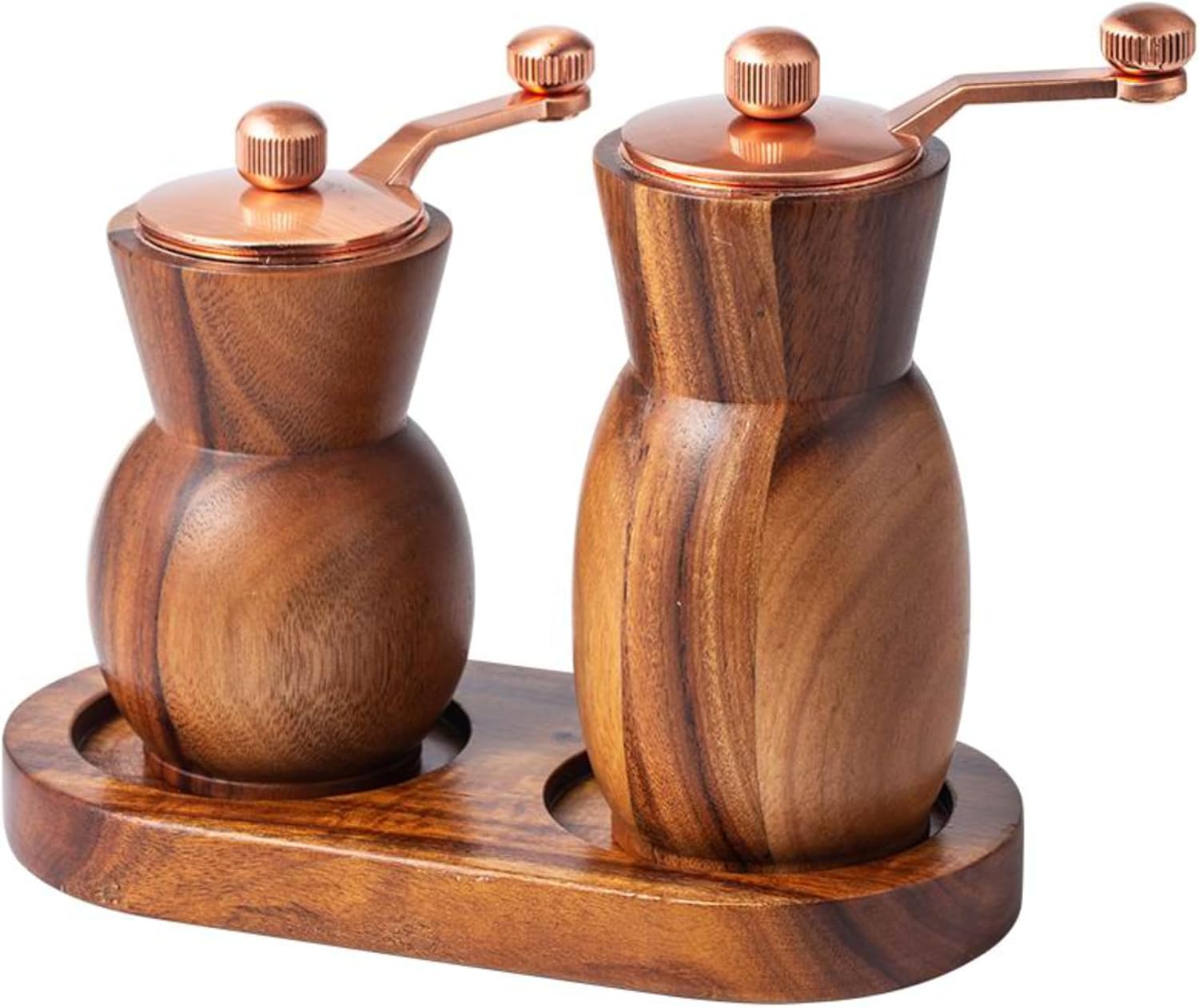 Pepper Grinder Pepper Mill - Salt And Pepper Grinder Set With Holder - Wood Salt and Pepper Shakers - Refillable Manual Spice Mill (3.5" Salt Grinder + 4.5" Pepper Mill)