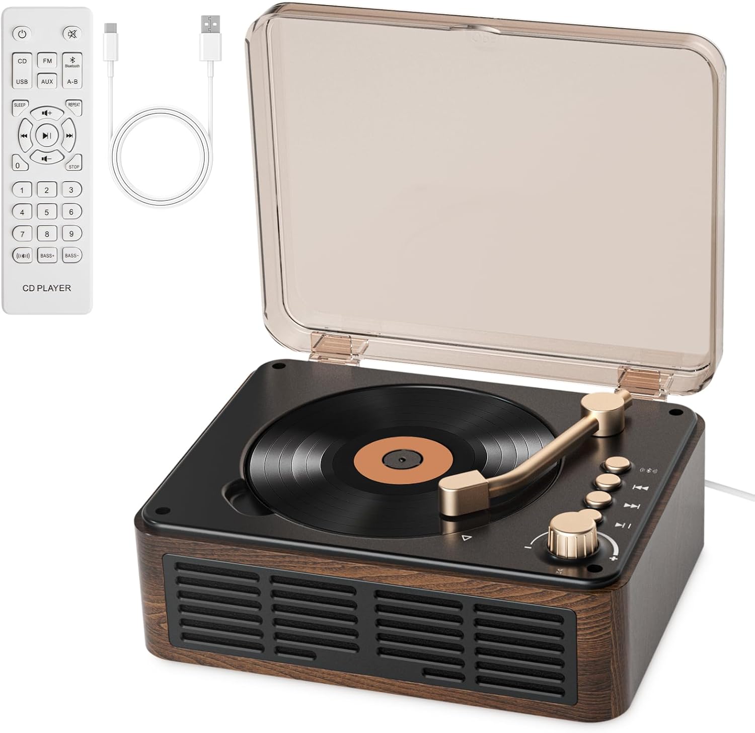 Gueray CD Player with Speakers HiFi Stereo Sound for Home,Bluetooth Retro Wood CD Music Players FM Radio with Remote Control,Support USB & AUX Playback