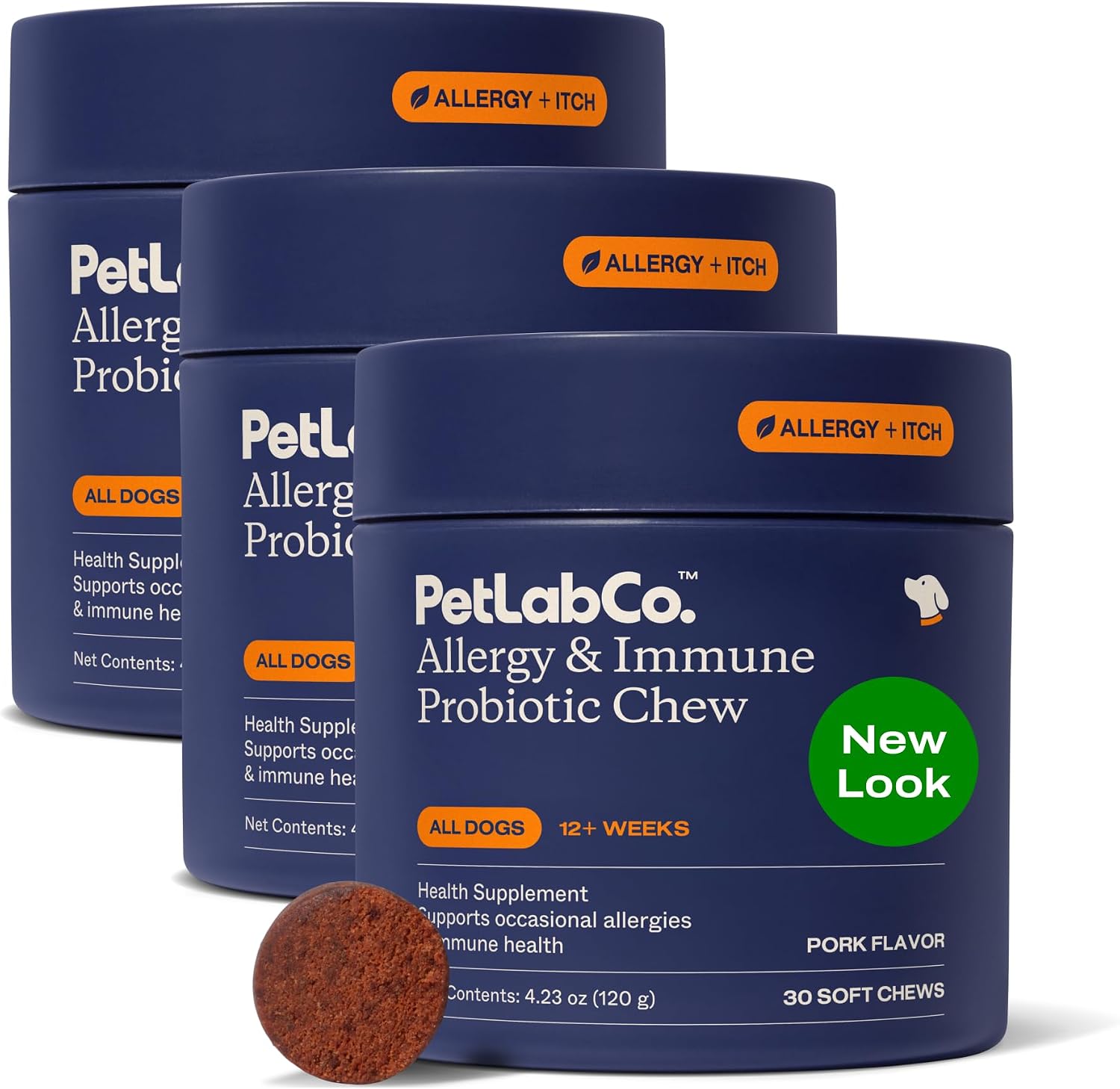 PetLab Co. Allergy & Immune Probiotic Chews, 3-Pack, Pork | Omega-3s, colostrum and prebiotics to support yeast balance, skin health and immune function