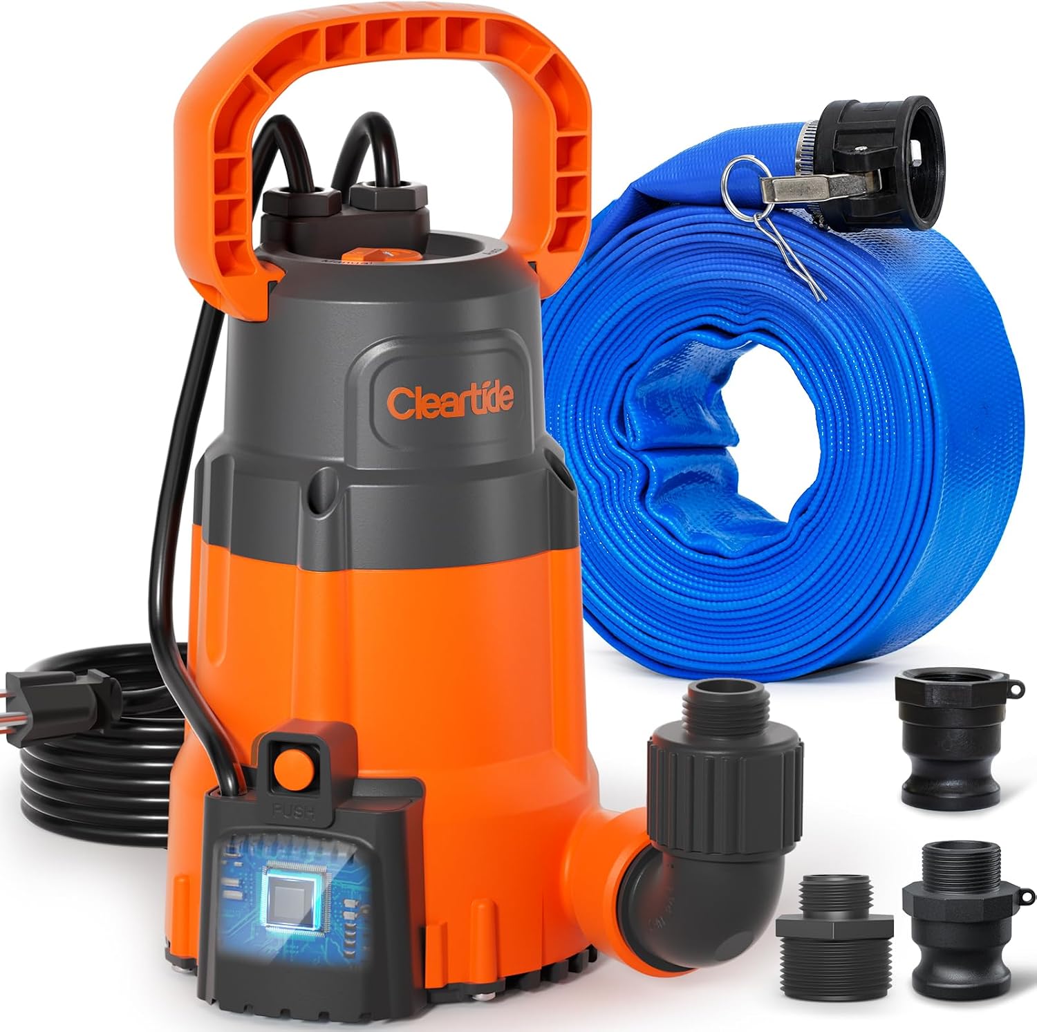 Cleartide utility submersible pump with water sensor 1/3hp pump with hose, 10ft