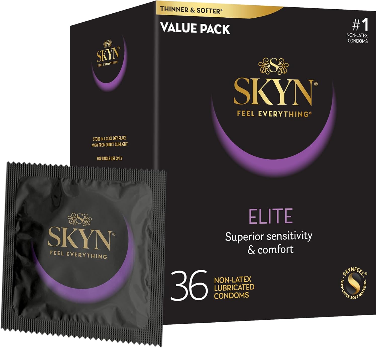 SKYN LifeStyles Elite Condoms, Synthhetic Polyisoprene Condoms, Non Latex, 36 Count (Packaging May Vary)