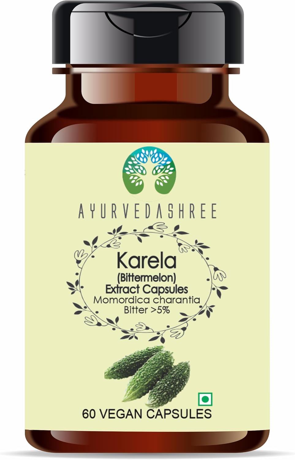 AYURVEDASHREE Karela Extract 500mg - 60 Vegetarian Capsules|Momordica Charantia| All Natural | 100% Vegan | Gluten-Free.