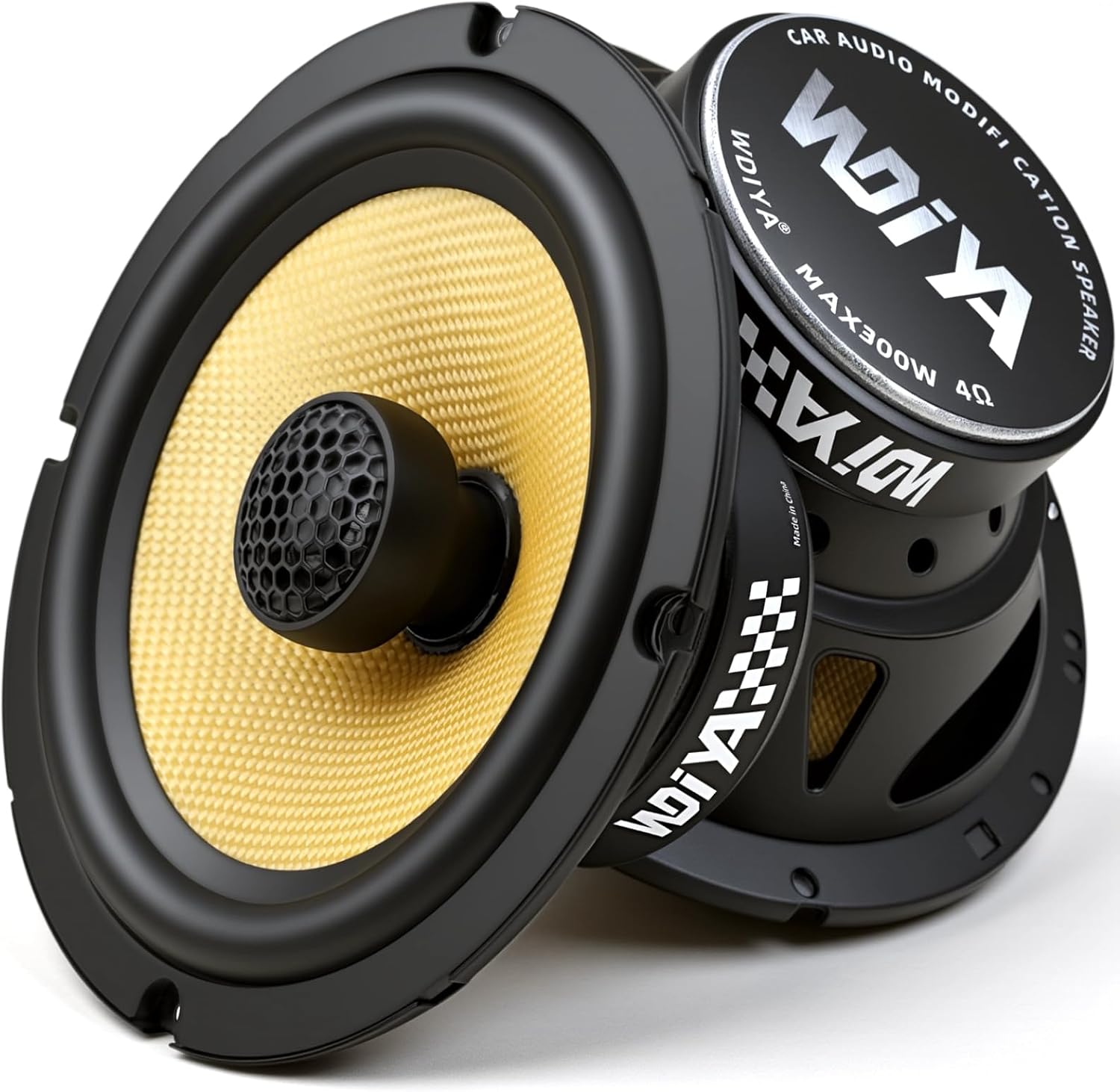 Upgraded 2025 Model 6.5 Inch Coaxial Car Speakers, 2-Way Glass Fiber Cone Woofer, Full Range High Fidelity 300W 4 Ohm, Yellow (2 Speakers)