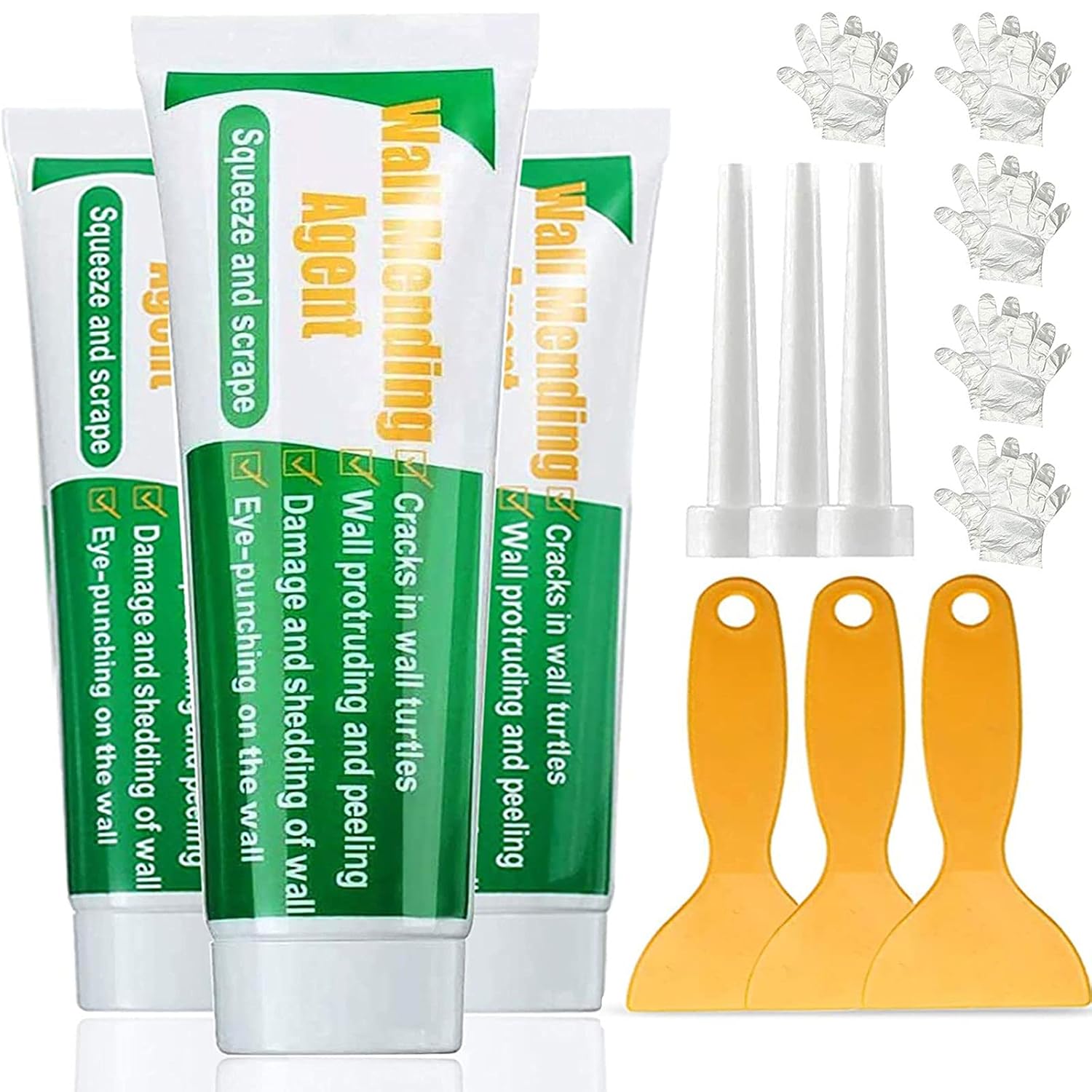 3 Pcs Wall Mending Agent Wall Repair Cream,Safe Mend Wall Repair Kit, Drywall Repair Kit with 3 Scraper,Quick Easy Solution to Fill The Holes and Crack in Wall Wood Plaster Surface (3 x100g)