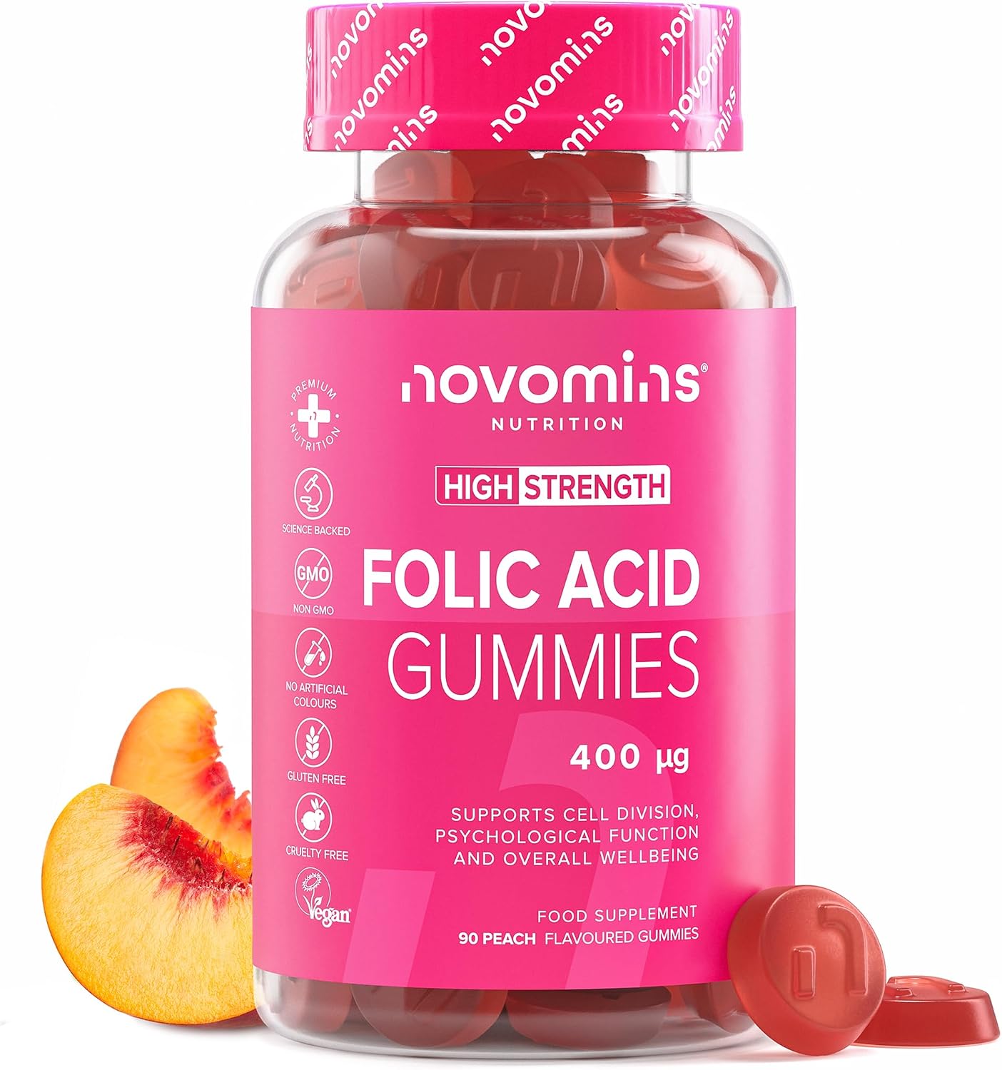 Folic Acid 400 mcg | 90 Gummies | 3 Months Supply | Novomins