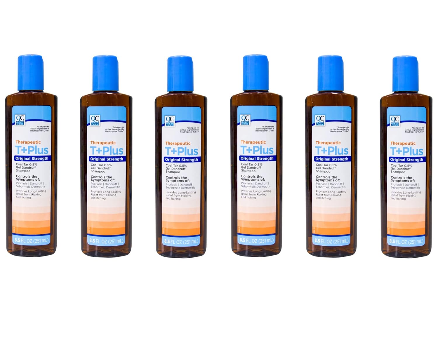 Quality Choice Therapeutic T+Plus Original Strength Coal Tar 0.5% Dandruff Shampoo - 8.5 Fl. Oz. - Pack of 6