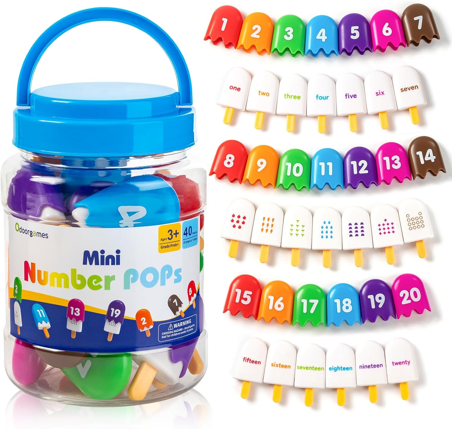 Numbers 1-20 Popsicles – Fun Number Toys for Kids Ages 3-5, Learning Numbers & Words for Toddlers, Preschool Number Recognition Games