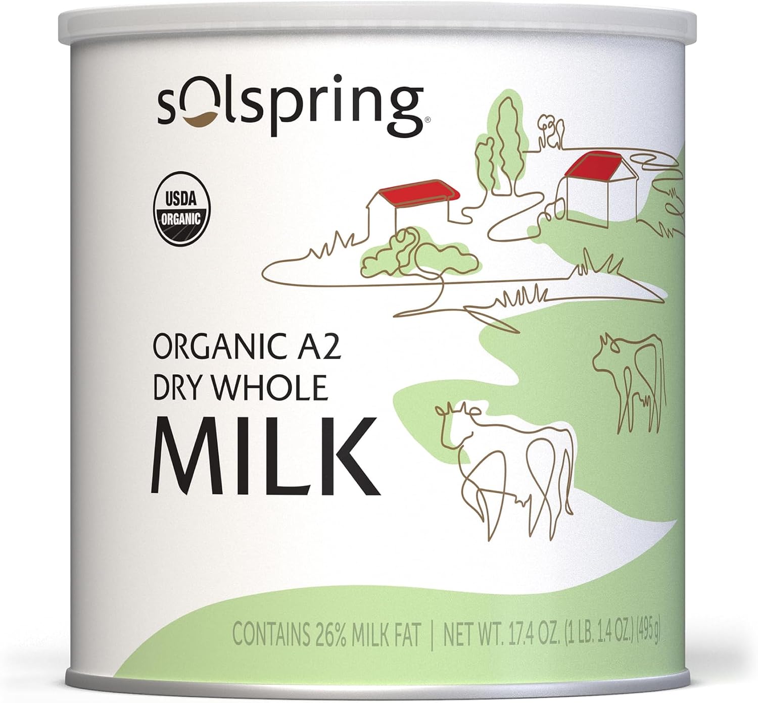 Dr. Mercola Solspring Organic A2 Dry Whole Milk - Powdered Milk with A2 Beta-Casein for Less Digestive Discomfort - Organic, Gluten-Free & Soy-Free - Original Flavor - 17.4 oz (15 Servings)
