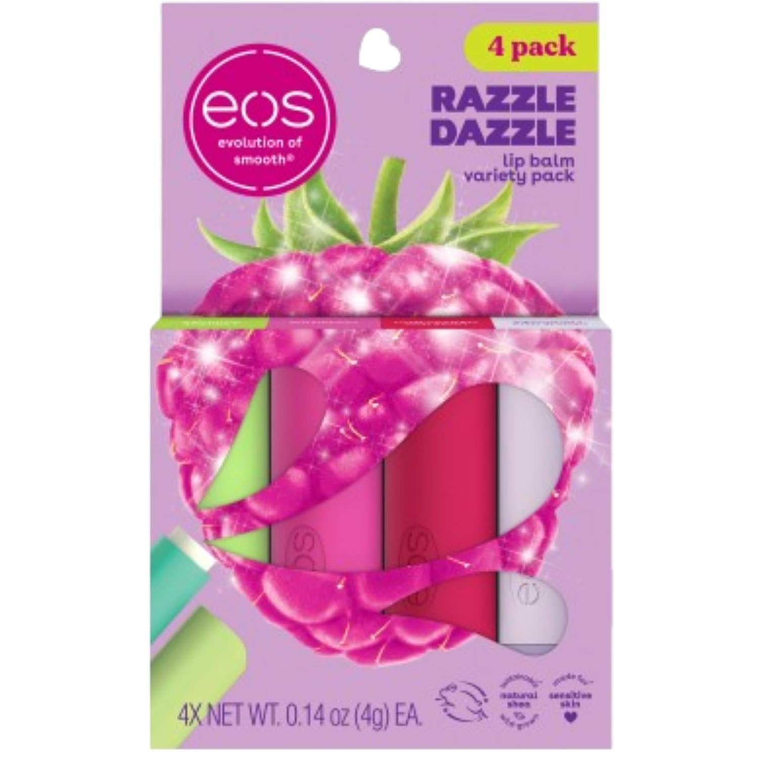 eos Lip Balm Gift Set- Razzle Dazzle, Limited-Edition Lip Moisturizer, Variety Pack, 0.14 oz, 4-Pack