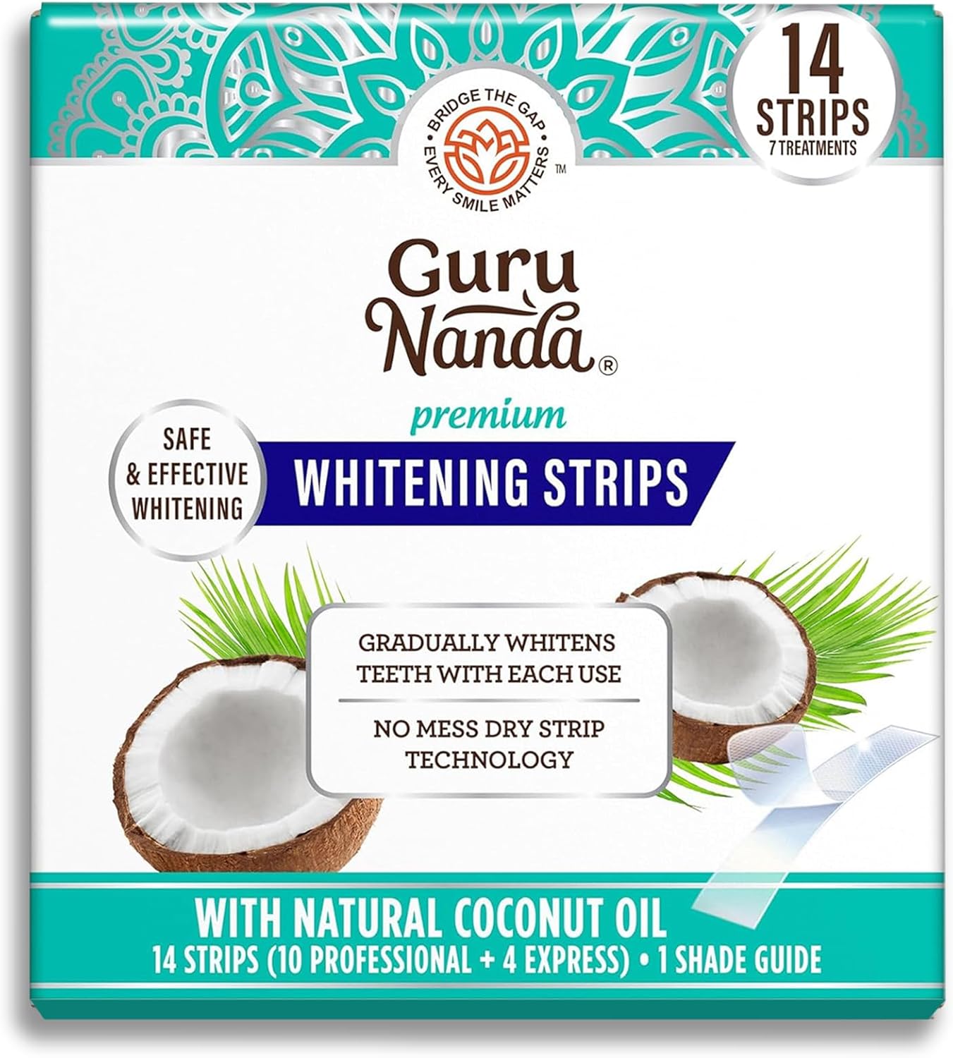 GuruNanda Teeth Whitening Strips - 7-Day Treatment with Non-Slip, Dry Strip Technology - Whitening Designed with Care for a Brighter Smile