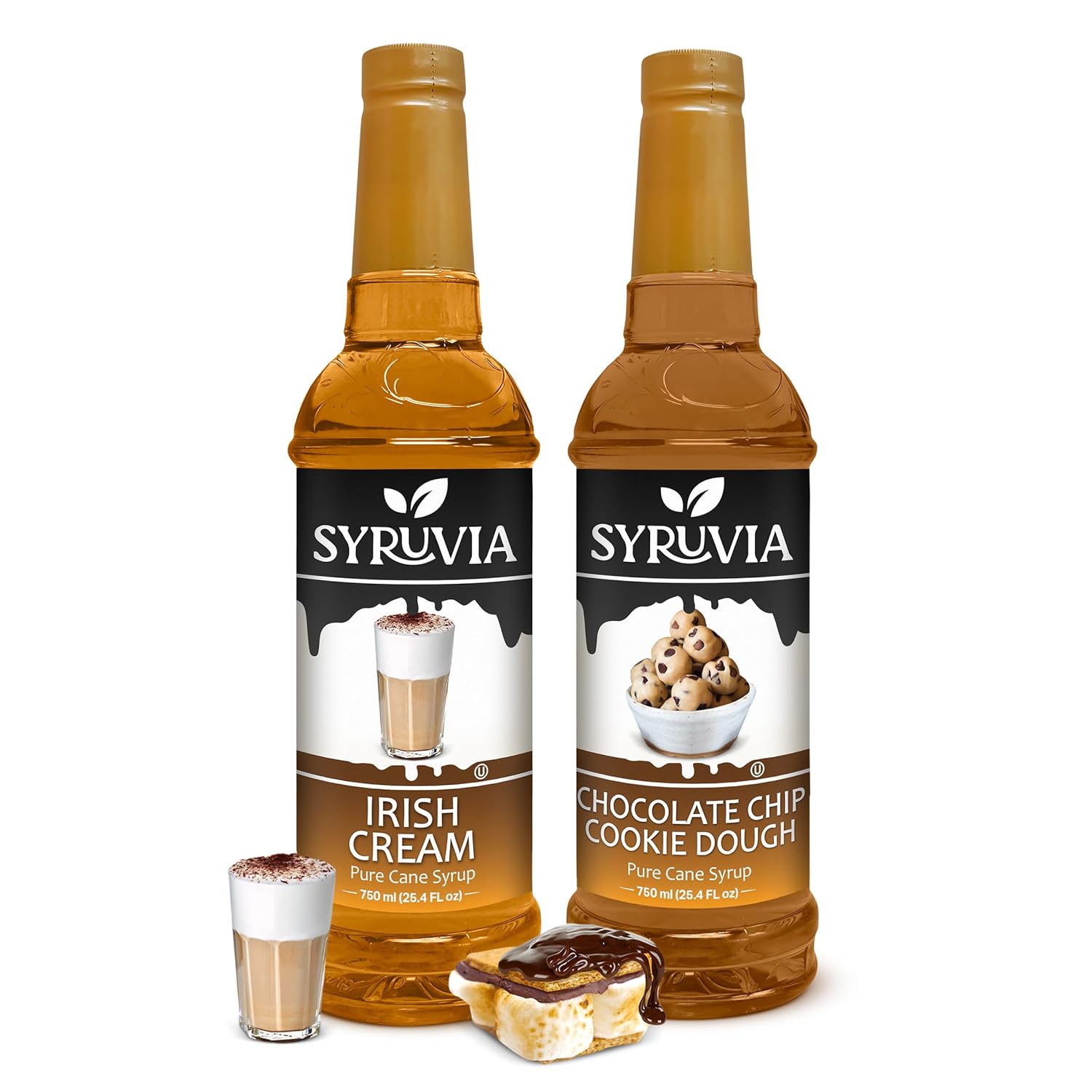 Syruvia Irish Cream & Chocolate Chip Cookie Dough Coffee Syrup - 25.4 fl oz Premium Coffee Flavoring Syrup. Kosher and Gluten-Free. Perfect for Drinks, Sodas, Shakes, Desserts, & More.