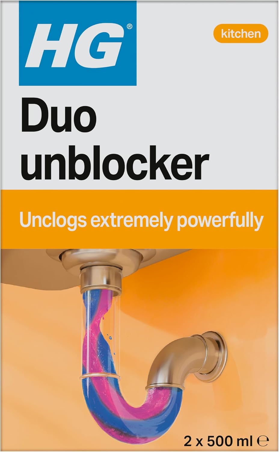 HG Duo Unblocker | Clears Blocked Kitchen & Bathroom Sinks & Drains | 2 x 500 ml