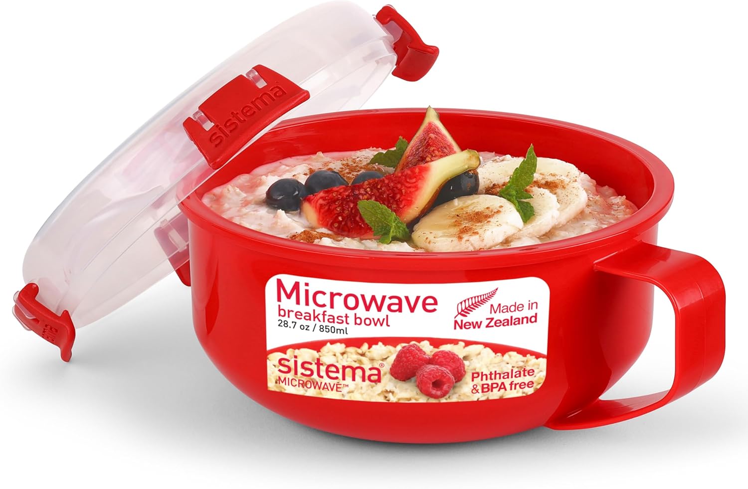 Sistema Microwave Breakfast Bowl | 850 ml | Round Microwave Container with Steam Release Vent | BPA-Free | Red | 1 Count