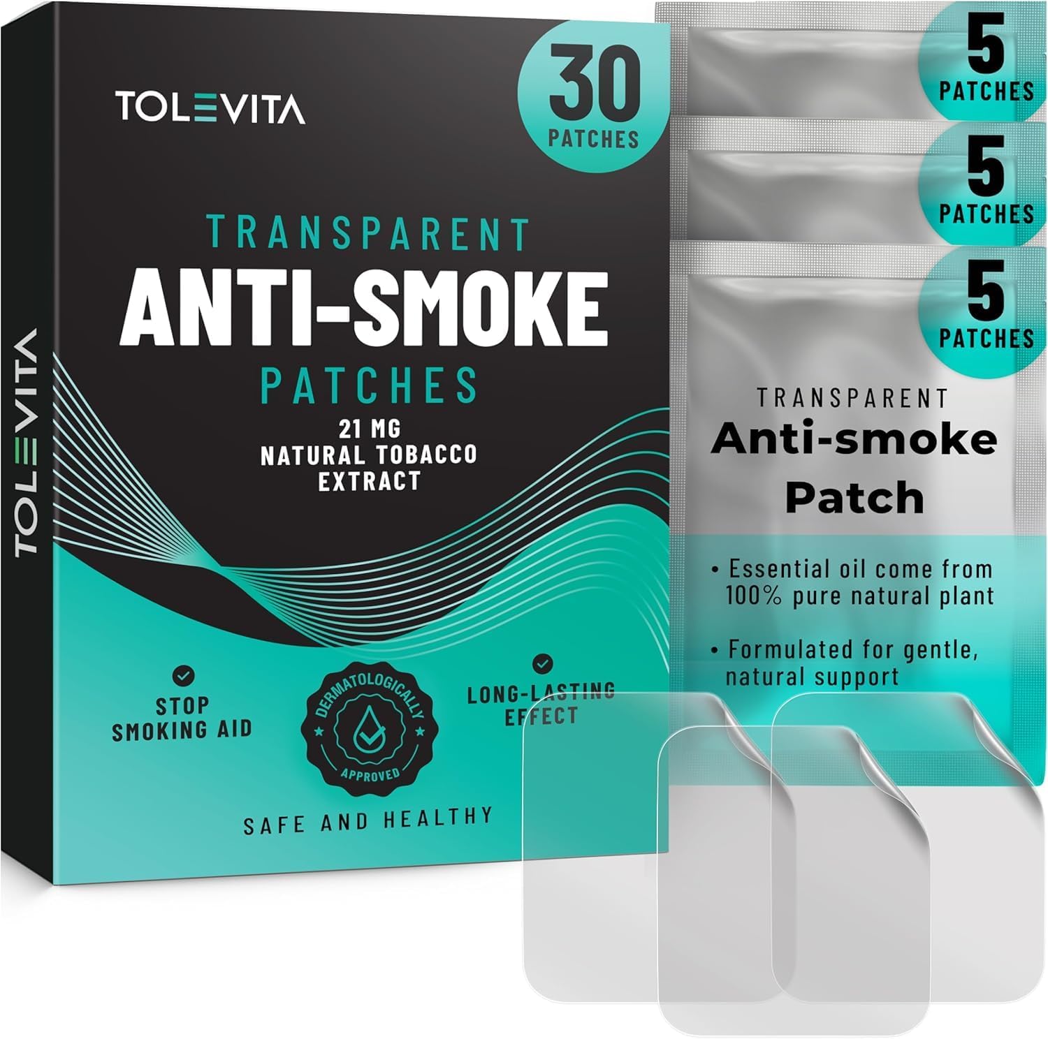 Anti- Smoke Herbal Patches Transparent 21 mg | Quit Smoking Patches to Help Reduce Cravings | Herbal Stop Smoking Aid for a Healthier Lifestyle - 30 Patches