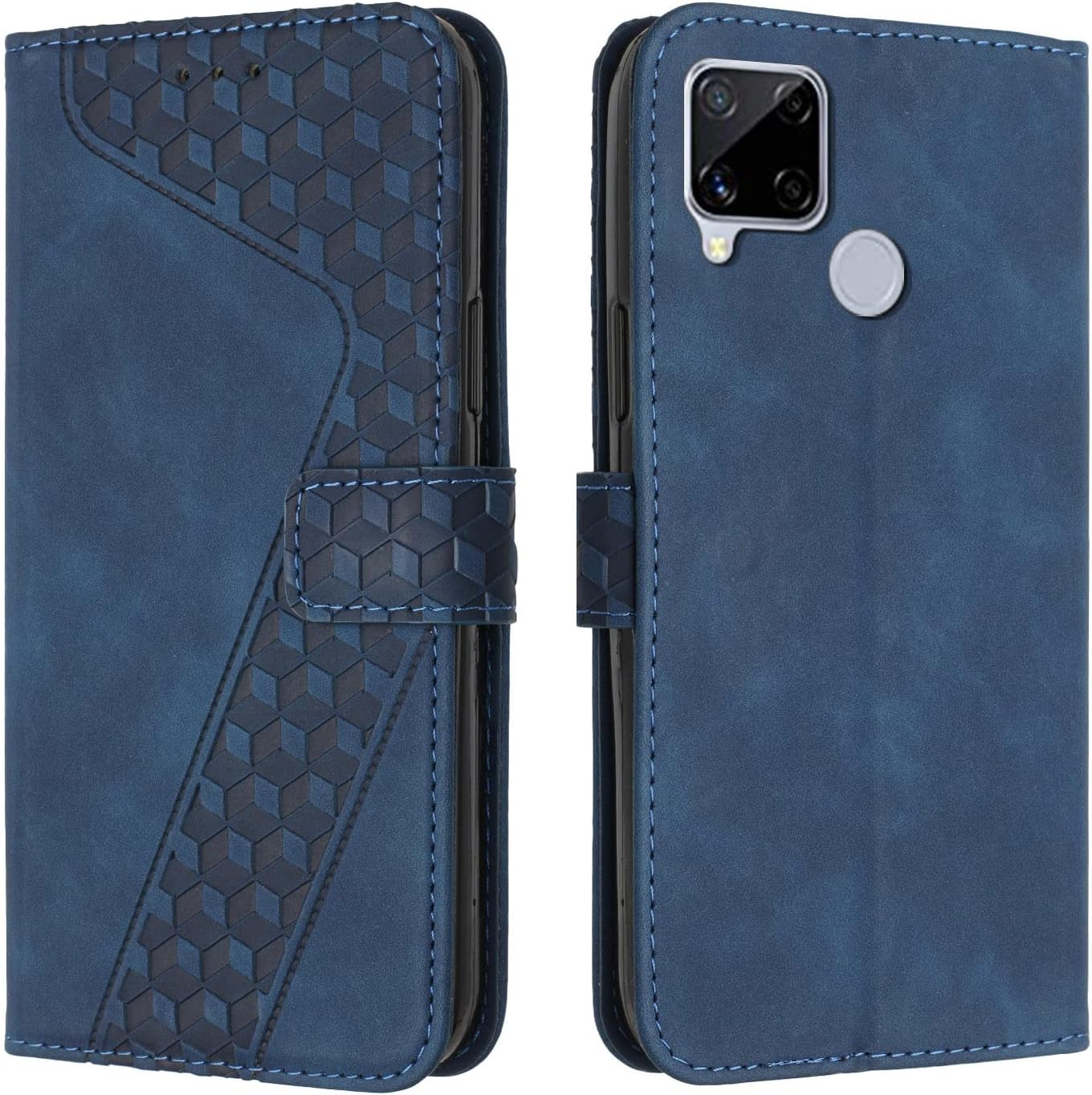 OKZone Compatible With Realme C12/C15/C25/C25S/Realme 7i/Realme Narzo 20 Case, Wallet Case PU Leather with Card holder Slots Magnetic Shockproof Protect Flip Cover Bookstyle Phone Cases Cover (Blue)