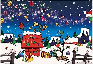 Allenjoy 7x5ft Comic Christmas Red House Party Photography Backdrop Winter Snow Xmas Night Kennel Tree Sled Background for Family Kid Holiday Birthday Party Supplies Banner Decoration Photo Booth