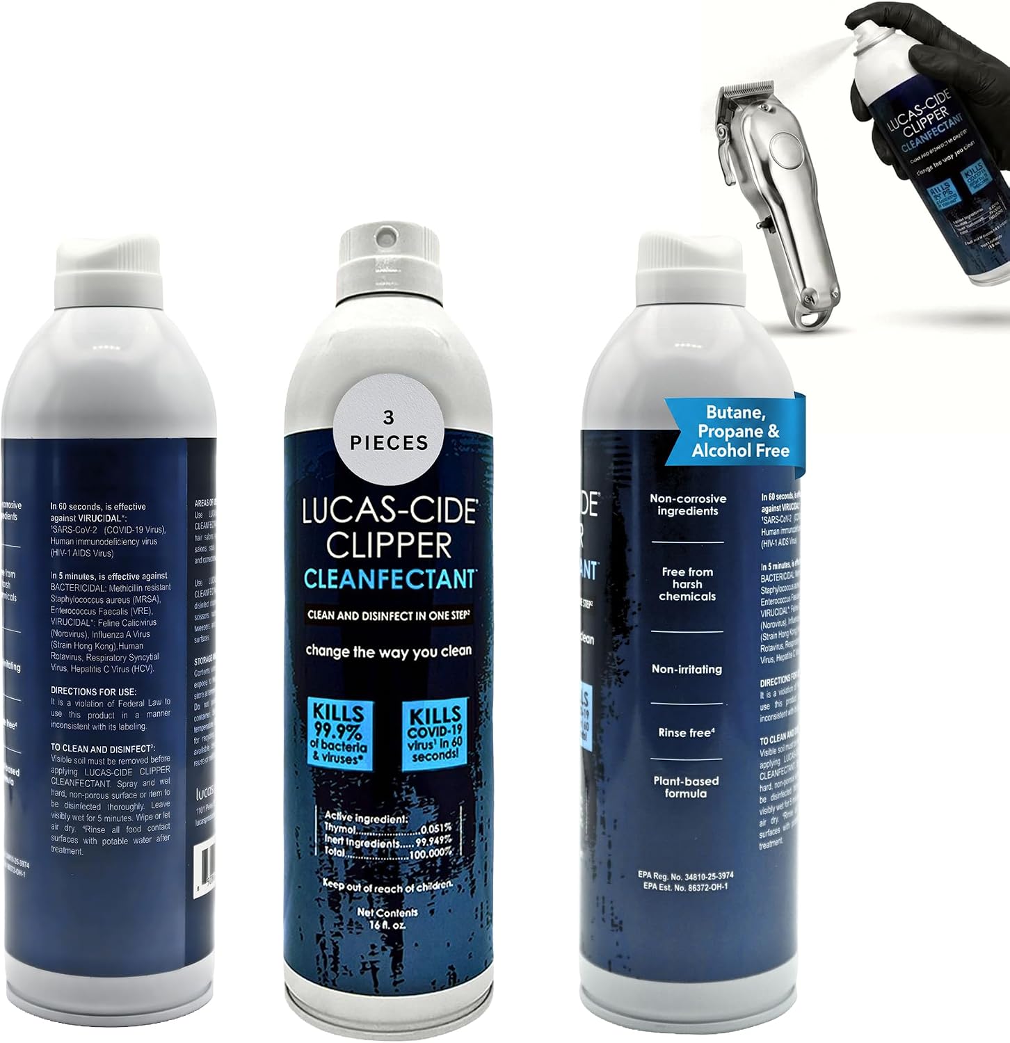 LUCAS-CIDE Coolant and Clipper Care Cleaner Spray Sanitizer, 16 Fl Oz 3PK