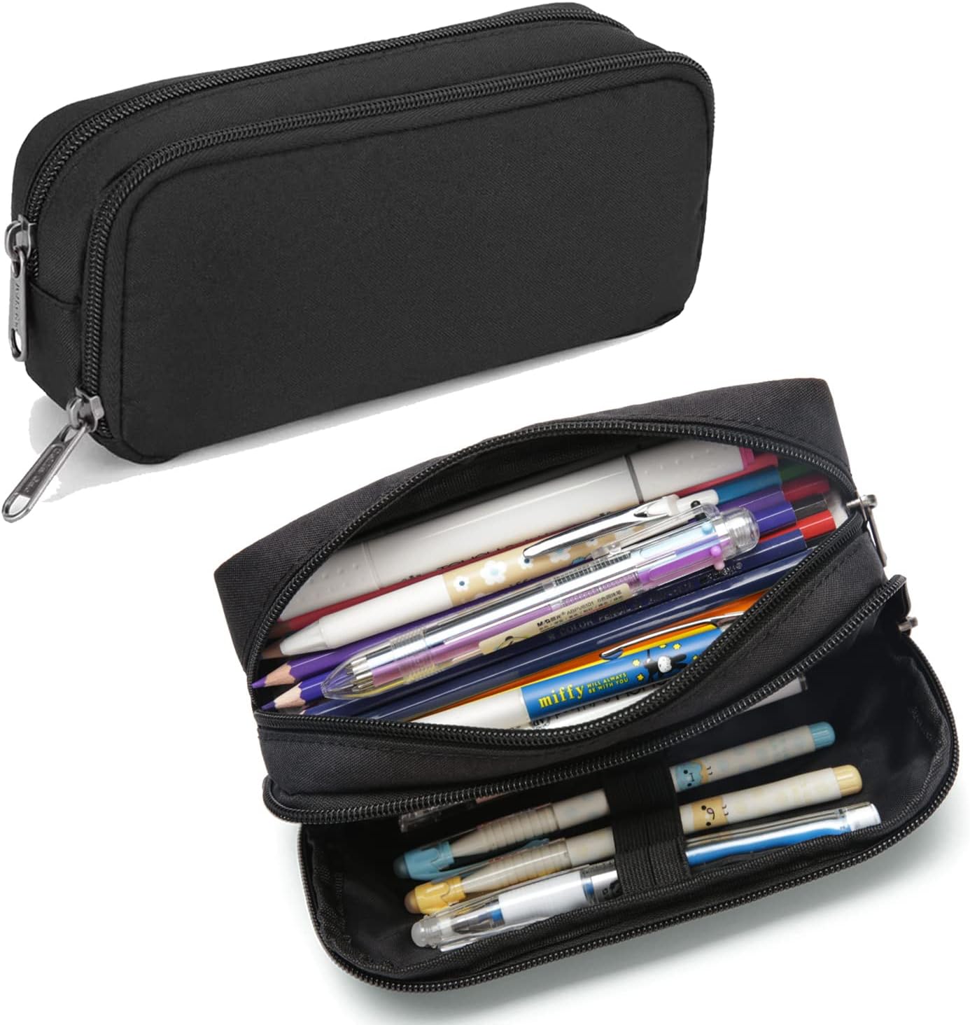 Della Gao Pencil Case Large Capacity Pencil Pouch Aesthetic Pen Bag Office Stationery Organizer Simple Sturdy Multifunctional Pencil Bag for Men - Black