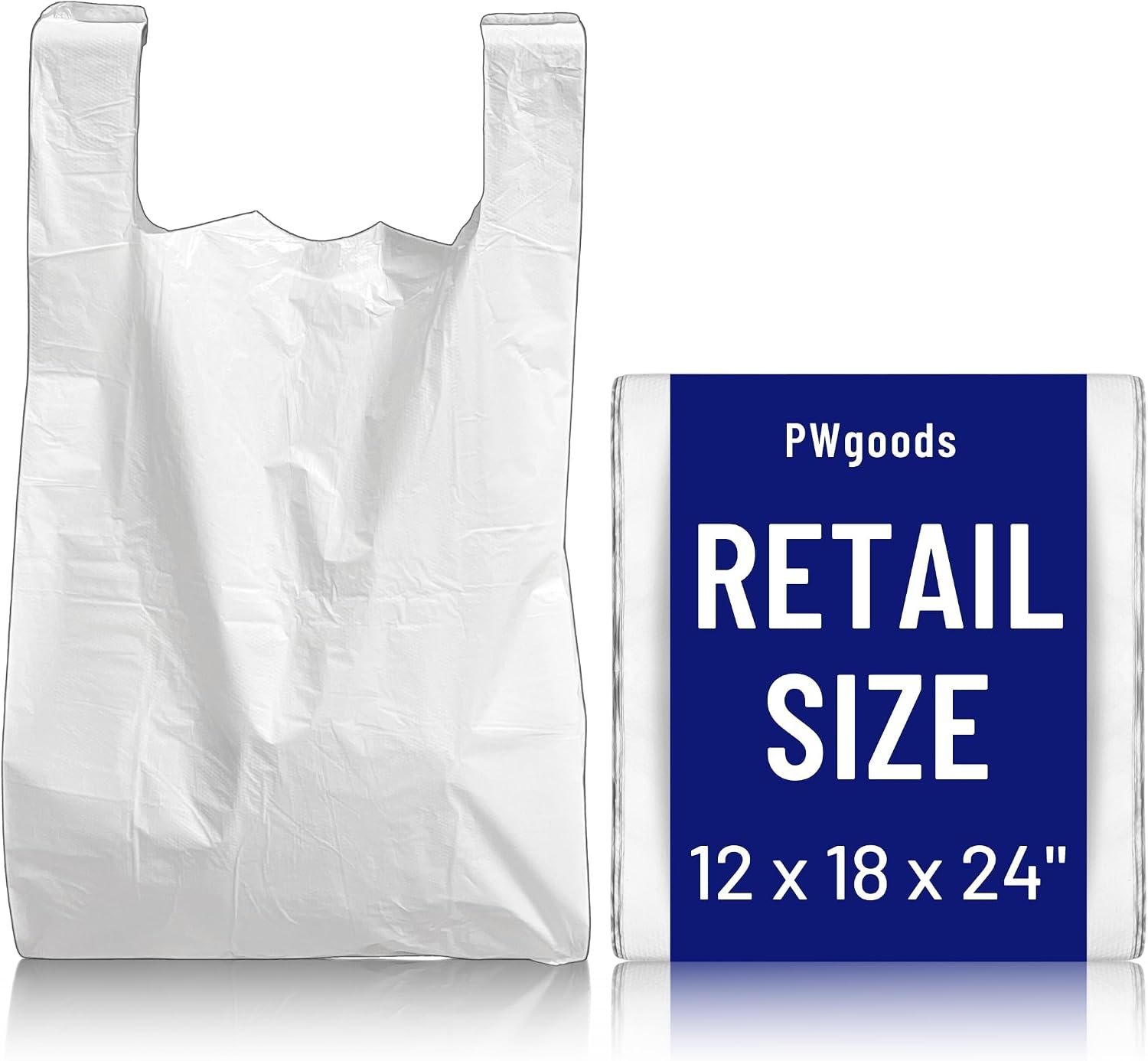 PWgoods Plastic Carrier Bags White - Standard Retail Size 12x18x24, 200 Pack, Medium Duty Large Carrier Bag with Handles, Groceries Retail Shopping Takeaway Bin
