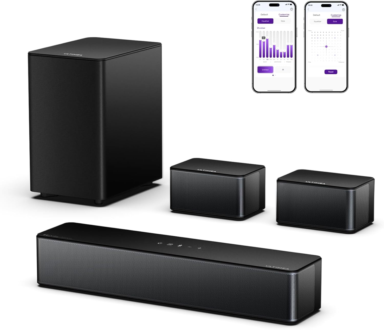 ULTIMEA 5.1 Sound Bar for Smart TV, with Dolby Atmos, 410W Peak Power, Surround Sound System for TV, Wireless Subwoofer Bass Boost, Surround Adjustable, APP Control, Poseidon D60(New 2025 Model)