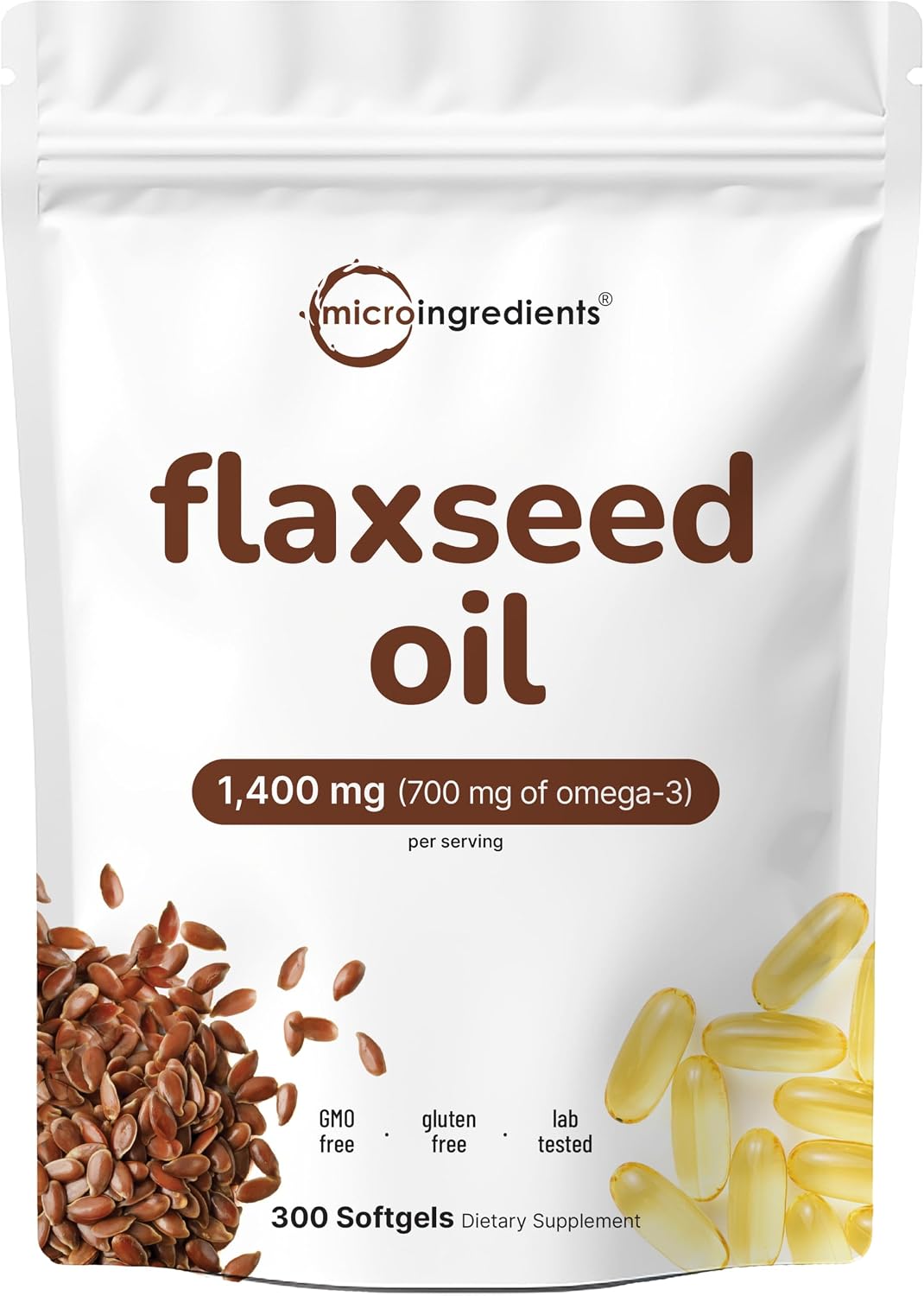 Micro Ingredients Flaxseed Oil 1,400mg Per Serving, 300 Liquid Softgels