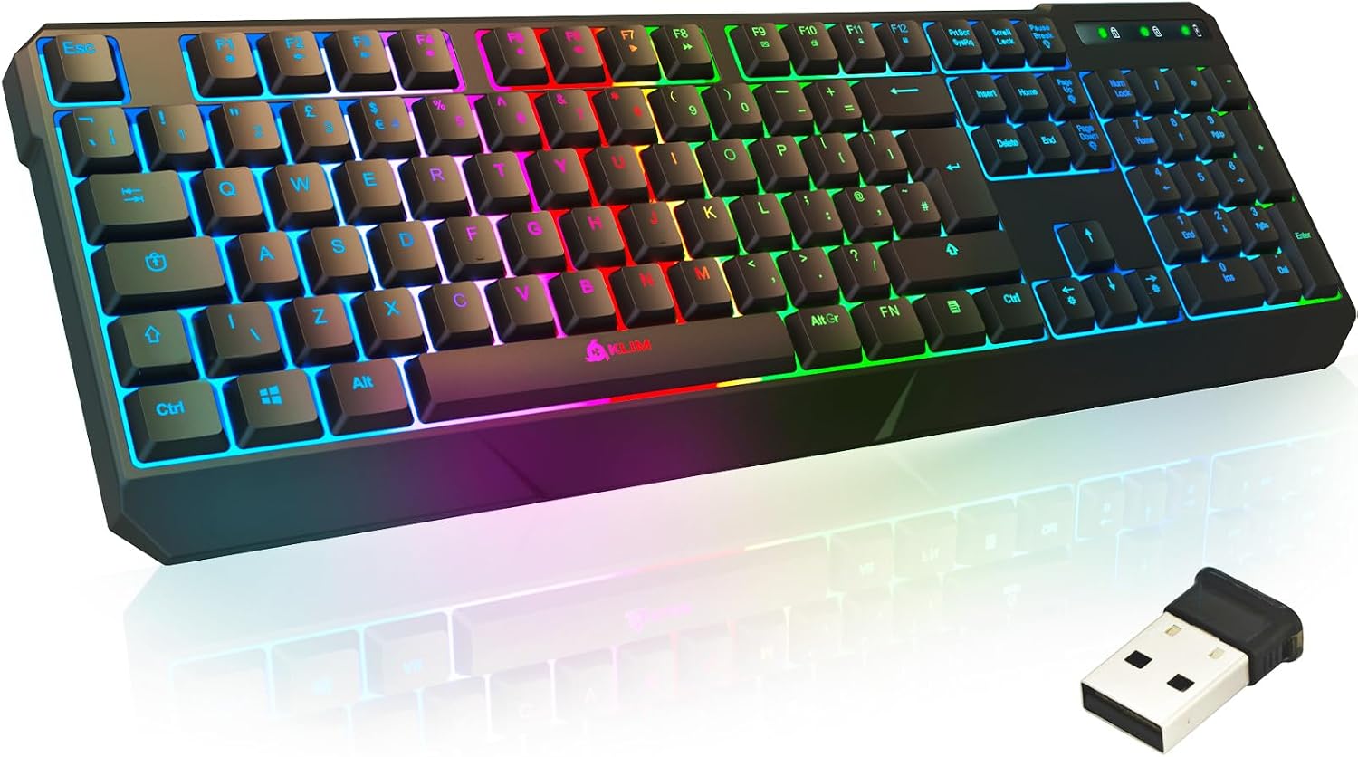 KLIM Chroma Wireless Keyboard UK Layout + Slim, Durable, Ergonomic, Quiet, Waterproof, Silent Keys + Backlit Wireless Gaming Keyboard For Laptop PC Gamer PS4 Mac + NEW VERSION + Black