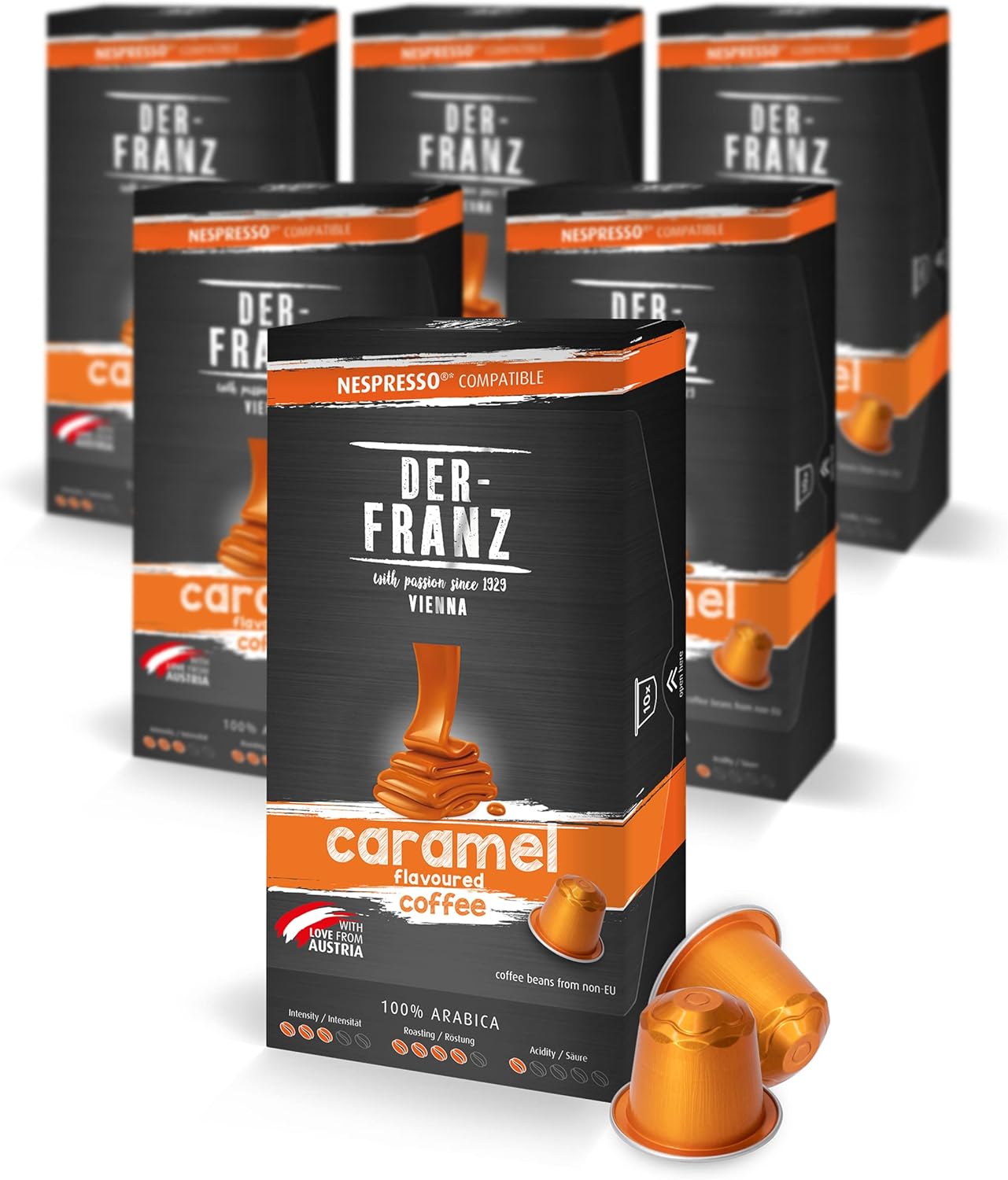 Nespresso Compatible Coffee Capsules, 6 x 10 Capsules, Caramel aroma